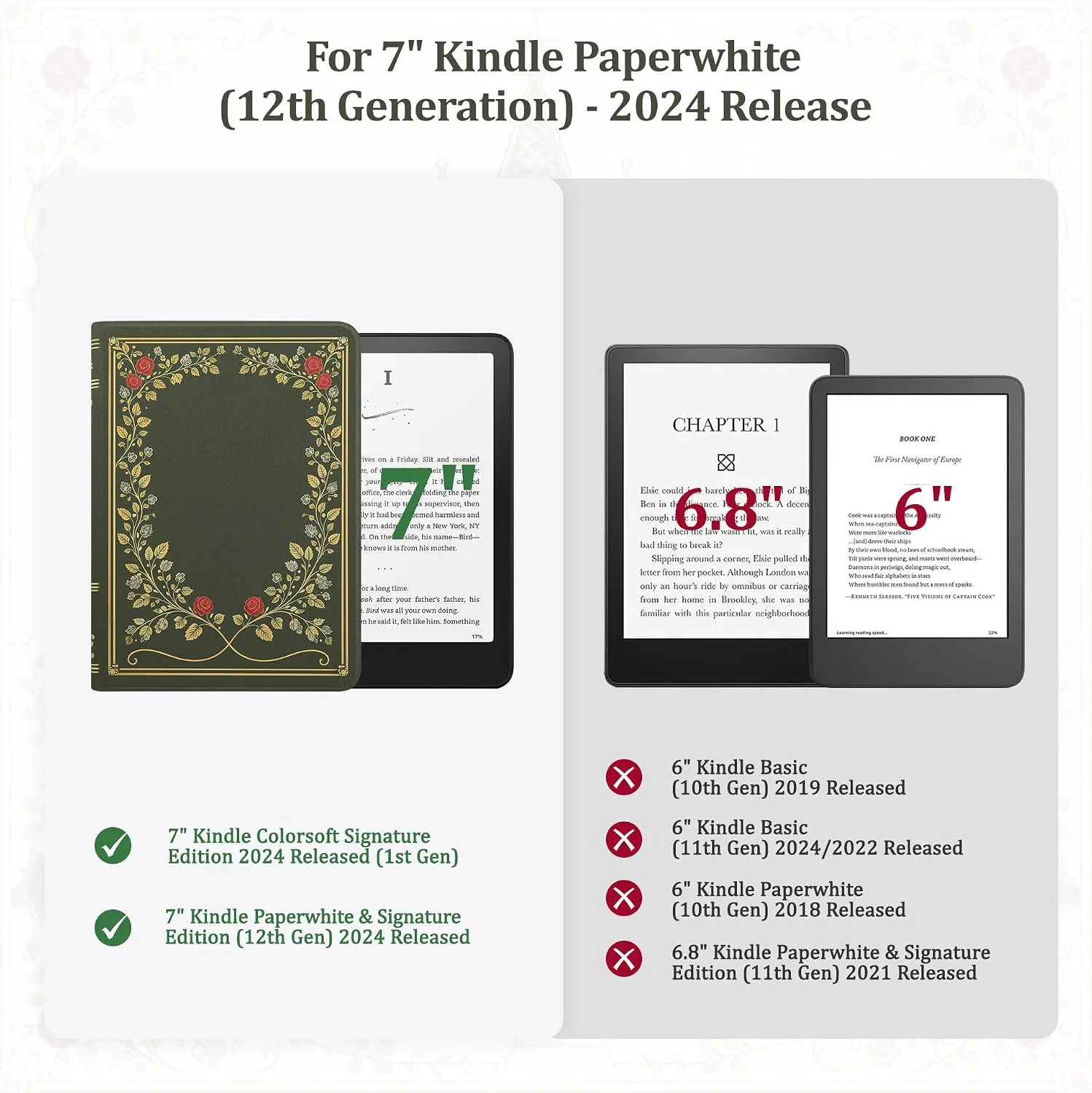 Magnetic Book Cover Case for 7'' Kindle Paperwhite & Colorsoft