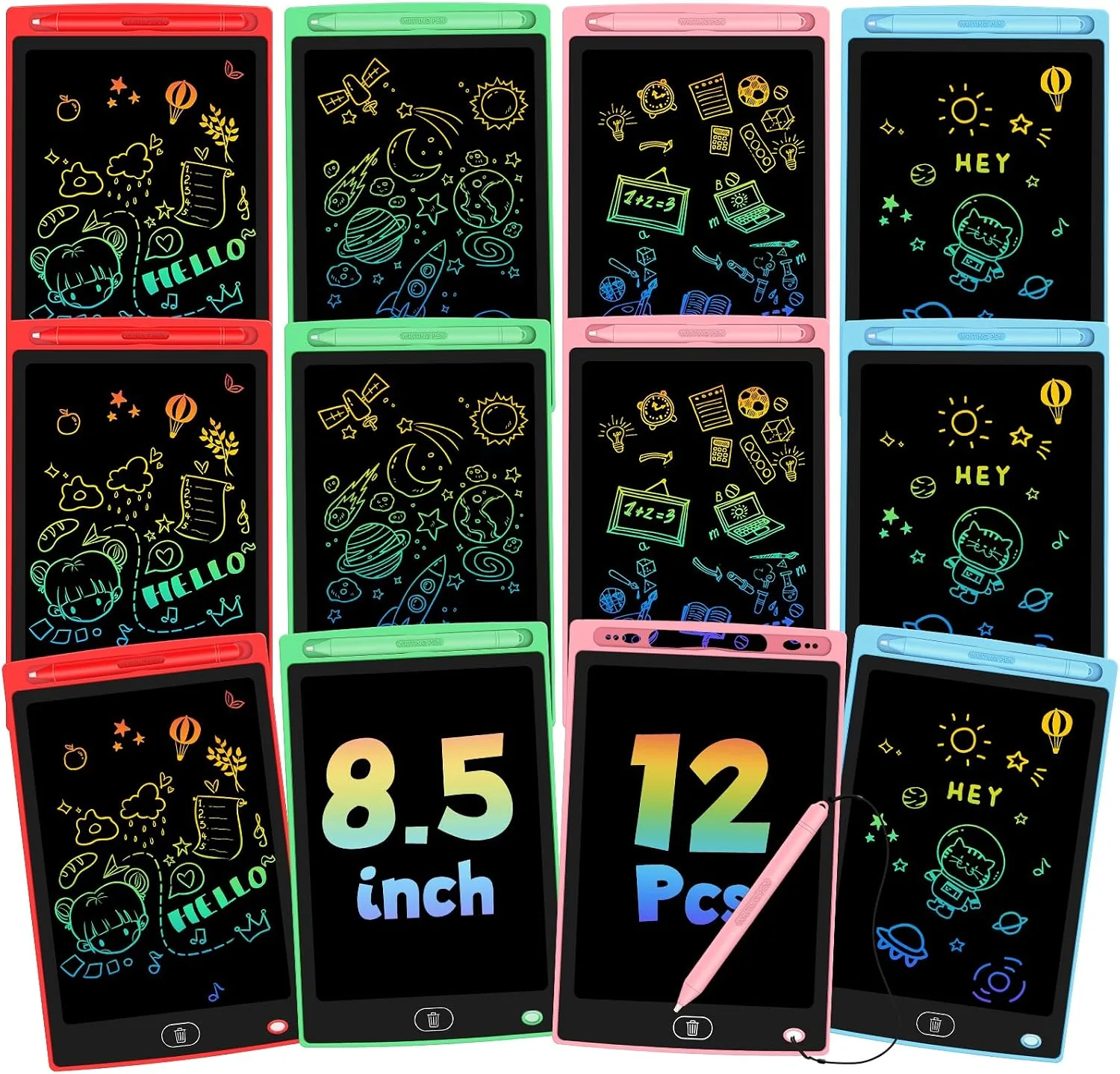 12 Pack LCD Writing Tablet for Kids - Erasable and Reusable Toddler Doodle Board in 8.5 inch, Ideal Drawing Pad for Learning Toy for Ages 3-8, Gift for Girls Boys