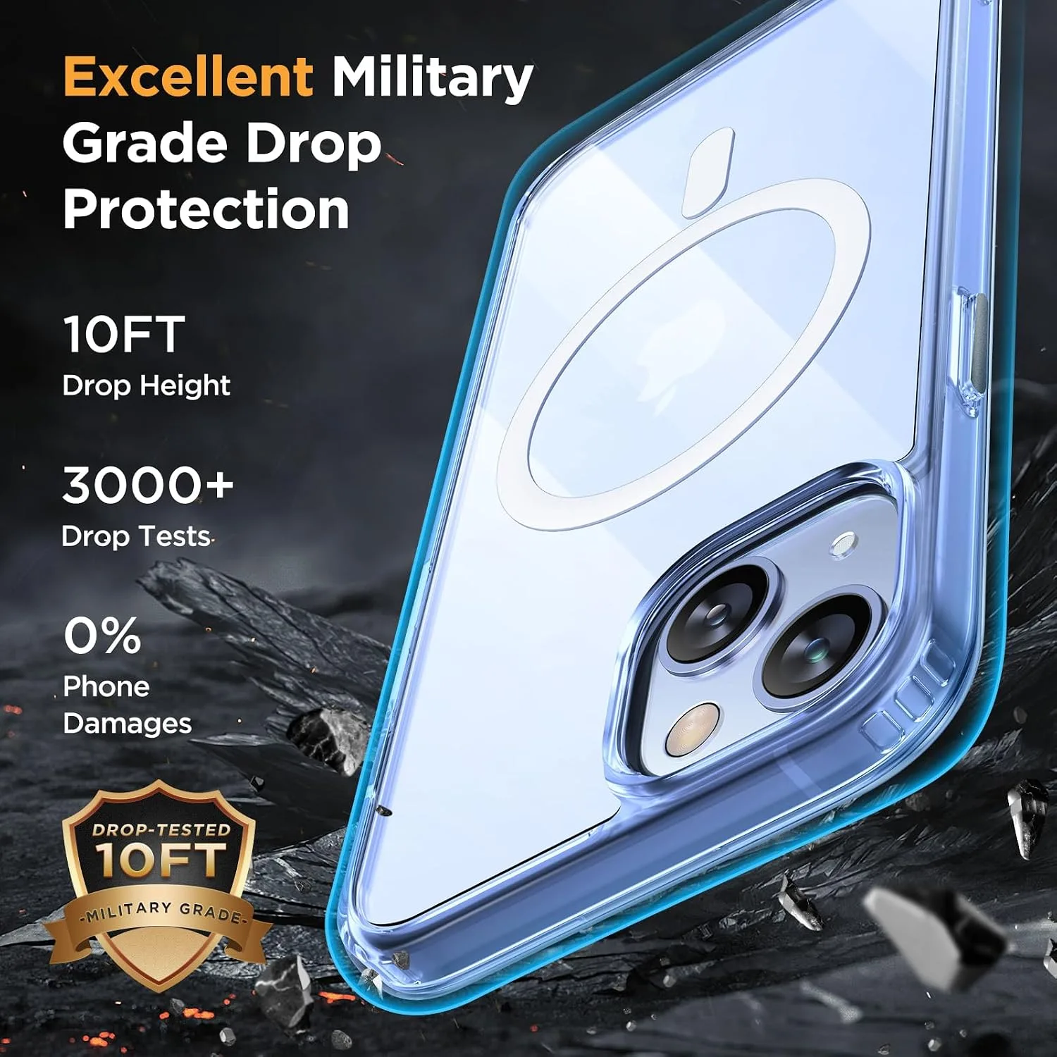 Miracase Magnetic for iPhone 13 Case 6.1 inch (Compatible with MagSafe)（with 2X Screen Protectors） Military-Grade Protection, Anti-Fingerprint Translucent Matte Phone Case Cover, Clear Blue