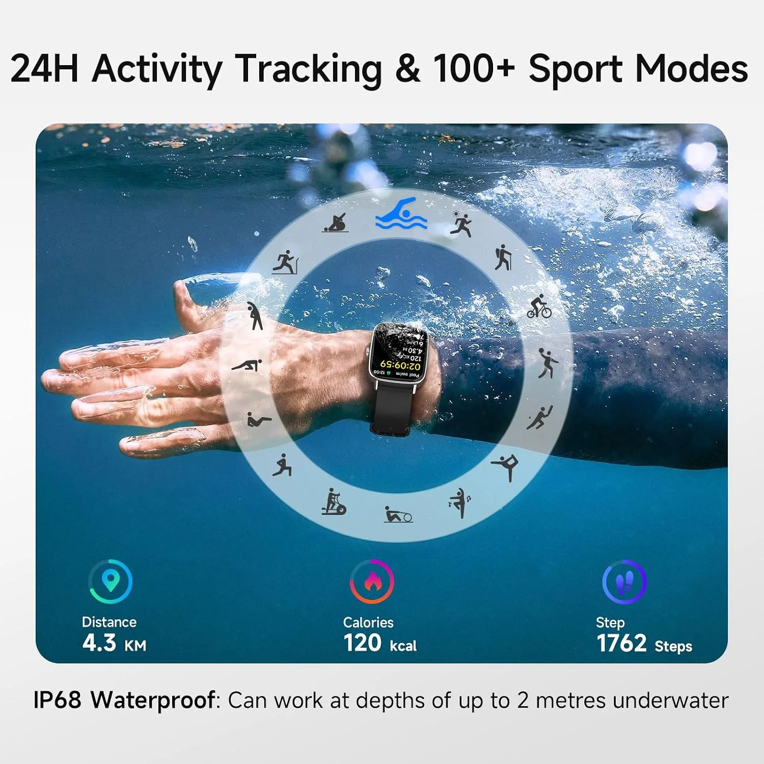 Smart Watch for Men Women, 1.85" HD Smartwatch (Answer/Make Calls), 2 Bands