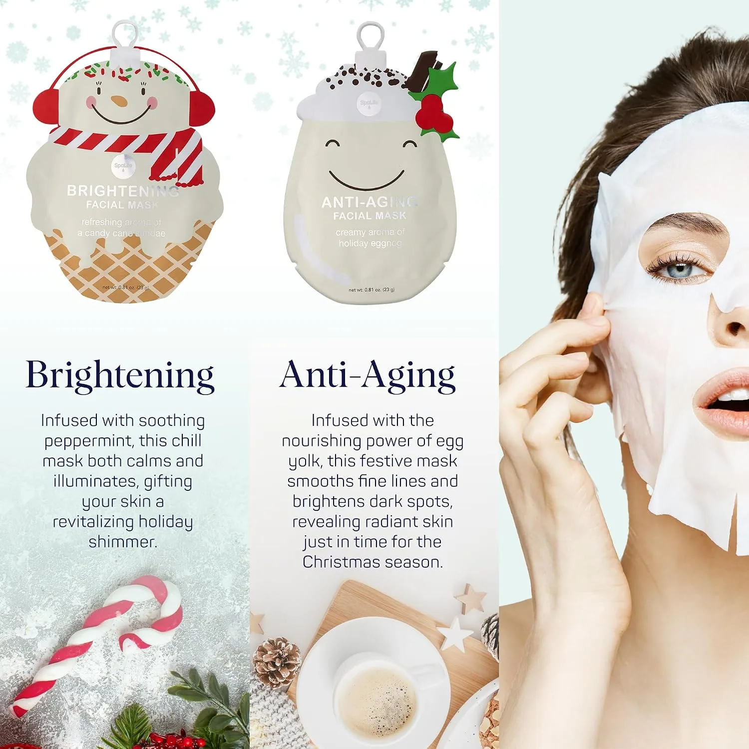 SpaLife Beauty Holiday Treats Christmas Face Mask Bundle | Korean Facial Mask | Hydrating, Soothing and Moisturizing Sheet Mask Set | Gifts & Stocking Stuffers for Women | 12 Pack