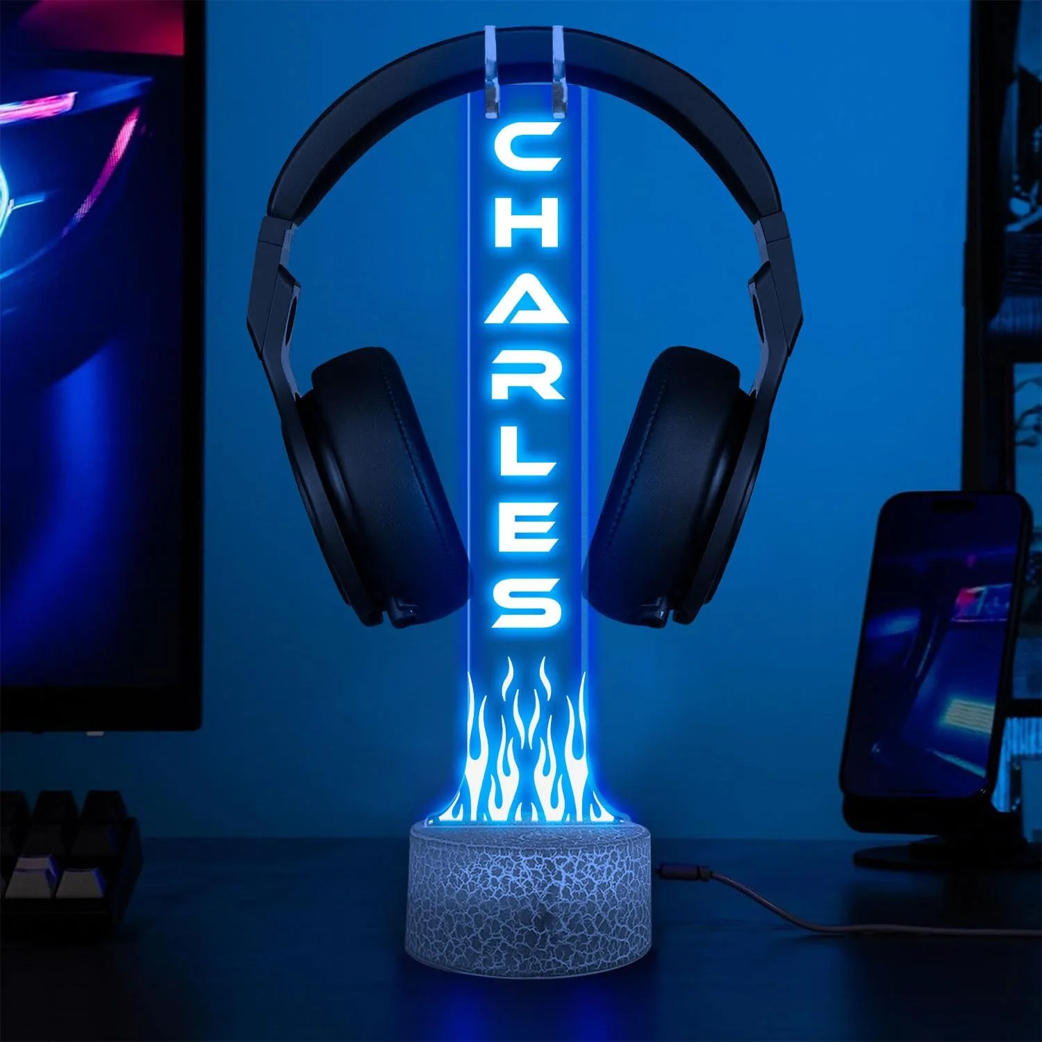 Custom Headphone Stand RGB Light, Personalized Headset Holder with Name, Gift for Gamer, Valentine Gift for Boyfriend, Gamer Room Decoration, Gifts for Him