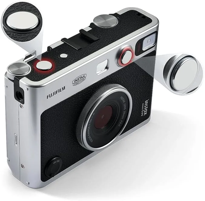 FUJIFILM INSTAX Mini EVO Hybrid Instant Camera + Fuji Instax Film 20 Sheet + Custom Case & Album 32GB Accessory Bundle (Black)