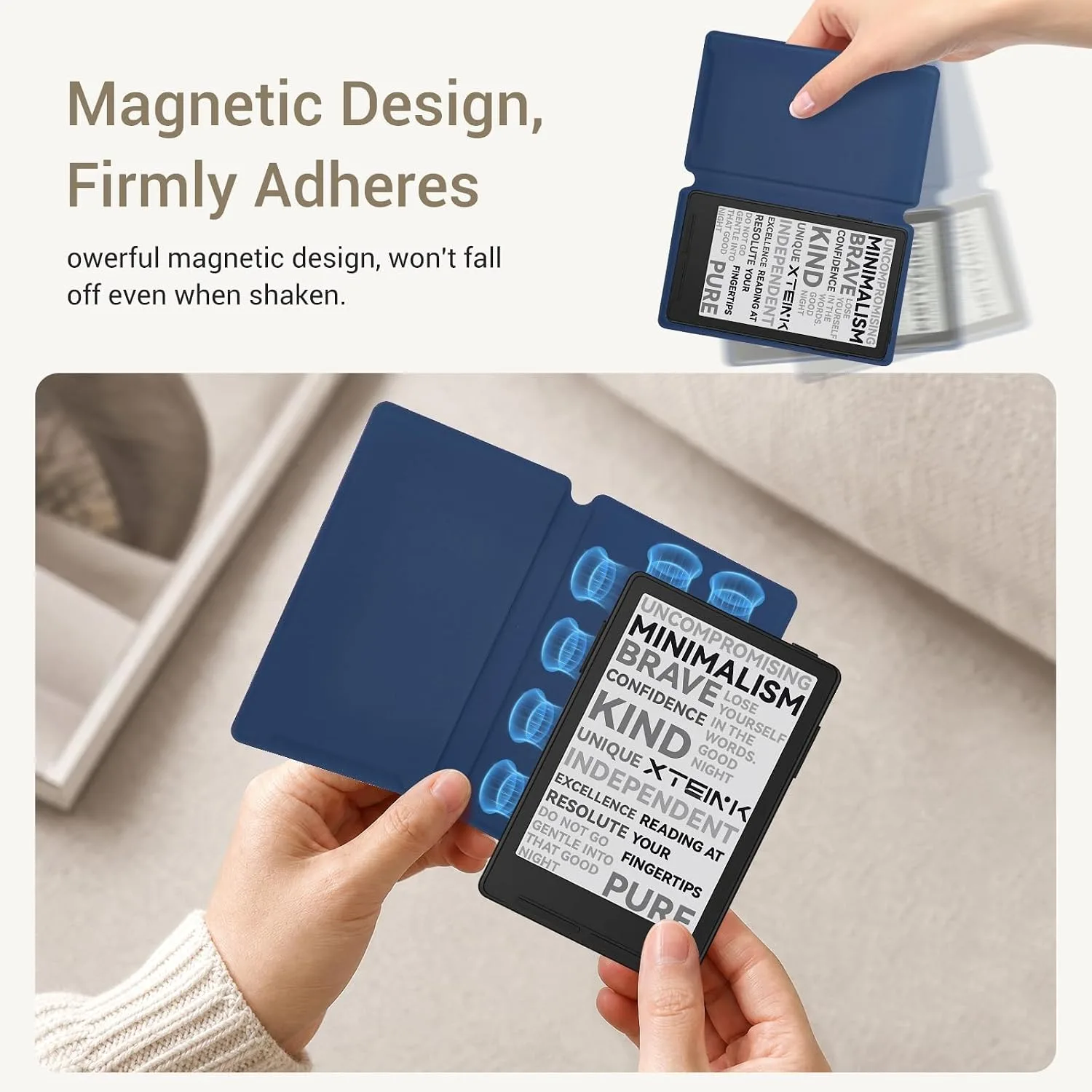 CoBak Magnetic Case for XTEINK X3 eBook Reader, 3.7" Ultra-Lightweight PU Leather Cover(Dark Blue)