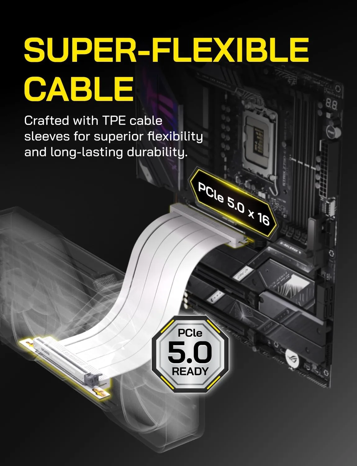 EZDIY-FAB PCIe 5.0 Riser Cable, Gen5 GPU Extender, Right Angle, 30cm, White