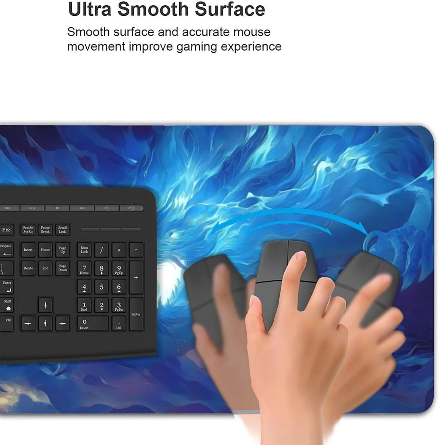 Large Gaming Mouse Pad with Blue Dragon Design, Extended Desk Mat, Non-Slip Rubber Base, 35.4" x 15.7"