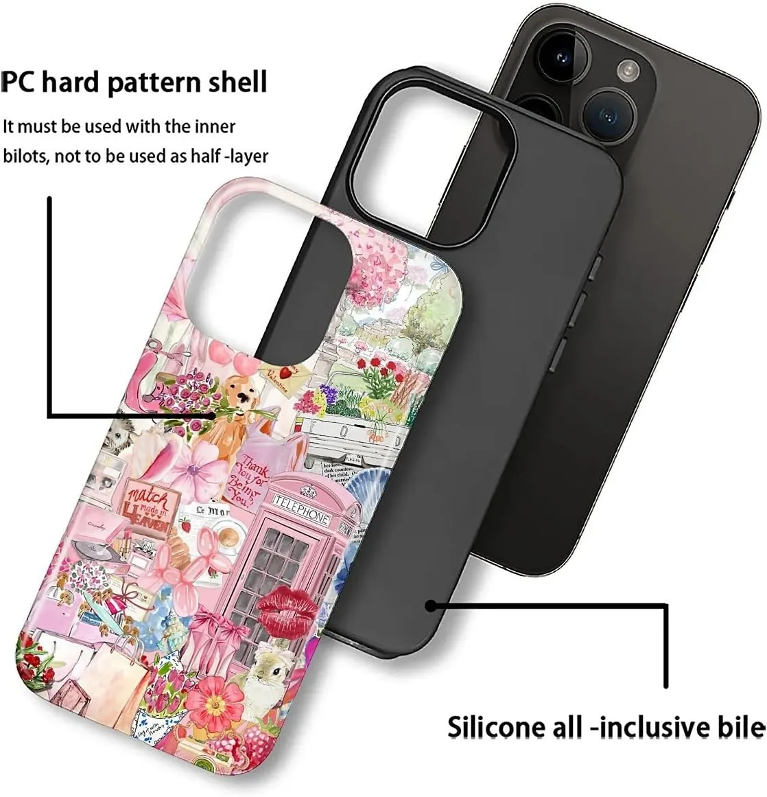 DAIZAG Case for iPhone 16 Pro,Mixed 2 Layer Design Shockproof Soft TPU Ddouble Protection Phone Case for iPhone 16 Pro-Cute Pink Animal Garden Collage