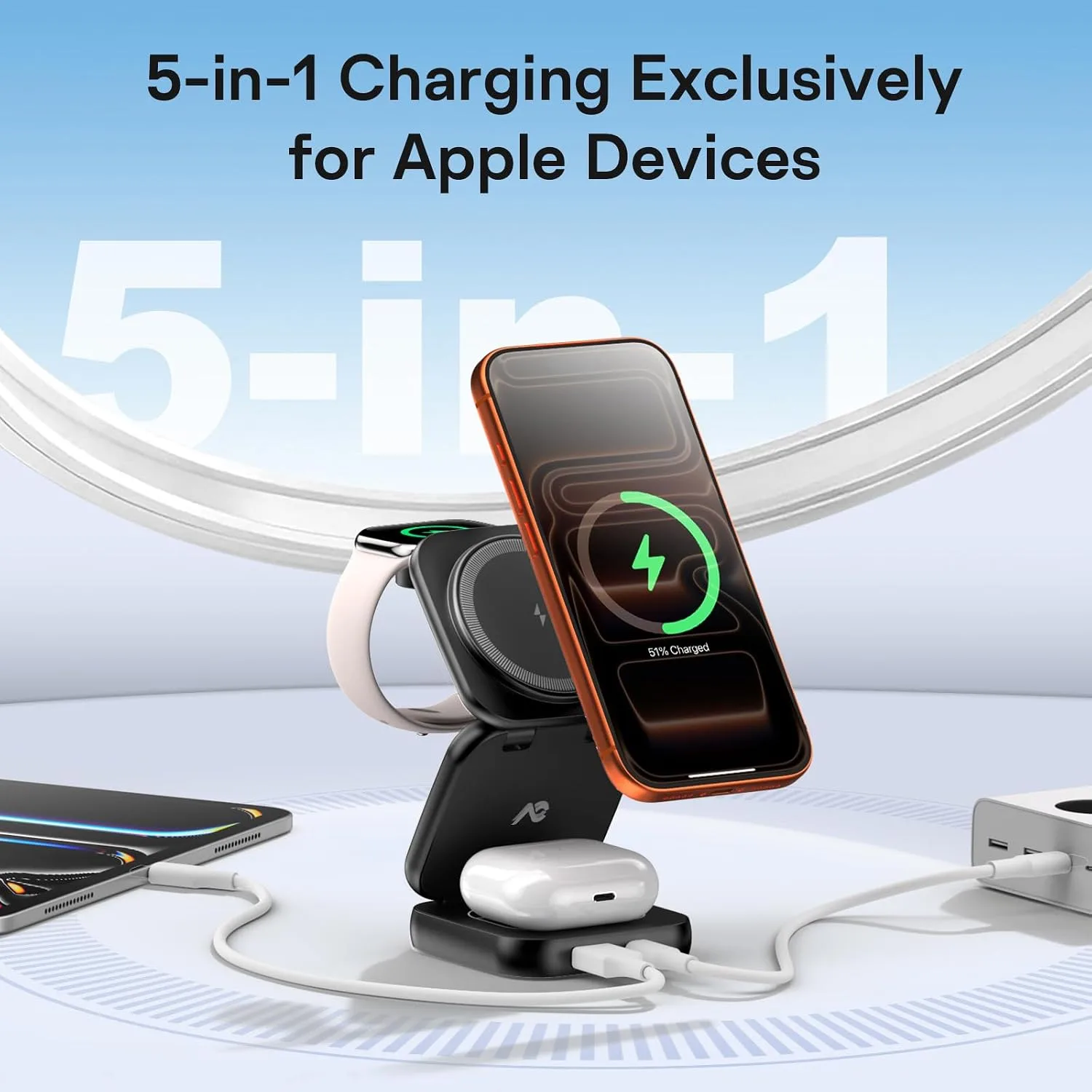 AC ISLAND 5-in-1 Wireless Charger for MagSafe，35W Travel Charging Station