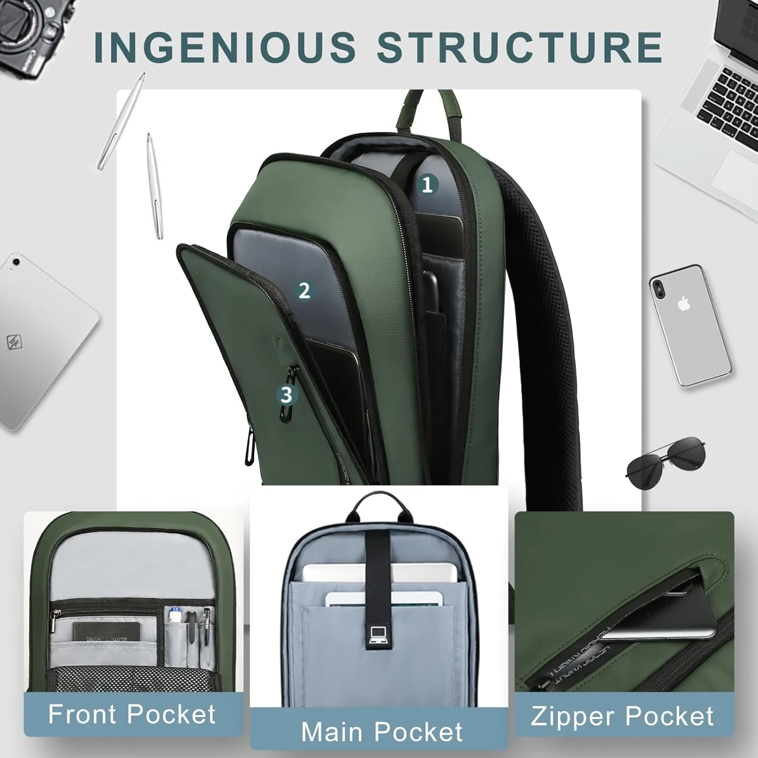 hk Backpack for Men, Business Slim Computer Bag for 17.3 Inch Laptop