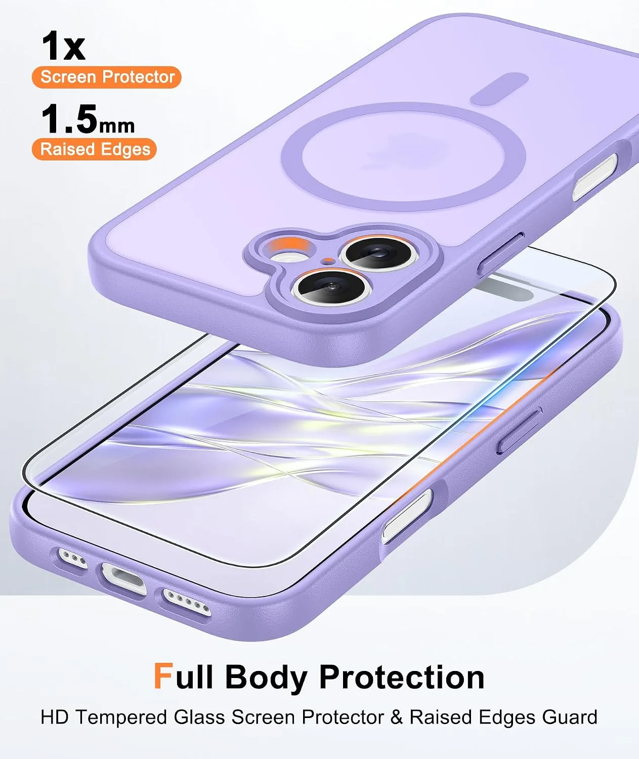 FNTCASE for iPhone 16 Plus Case Fit for MagSafe Light Purple
