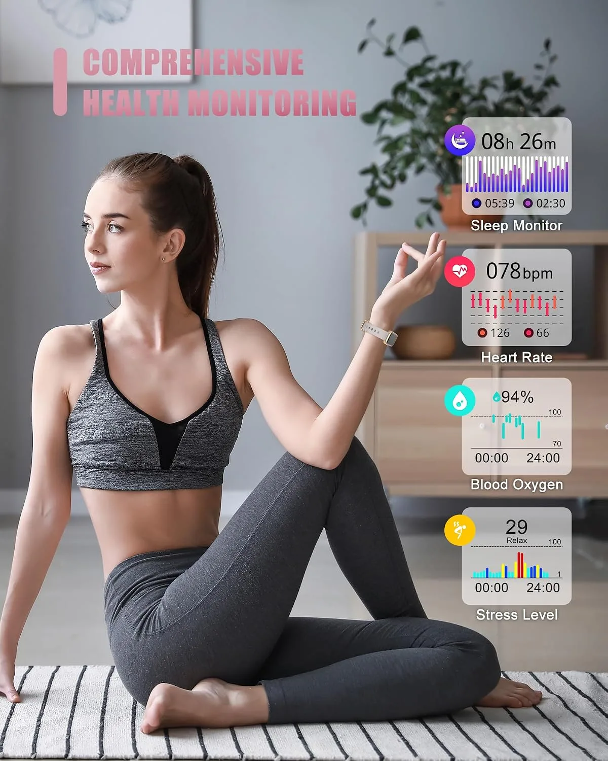 Fitness Tracker, Smart Watch for Women Men with 24/7 Heart Rate/Blood Pressure/Blood Oxygen Monitor,Sleep Tracker,Step & Calorie Counter, IP68 Waterproof Fitness Watches Compatible with Android&iPhone