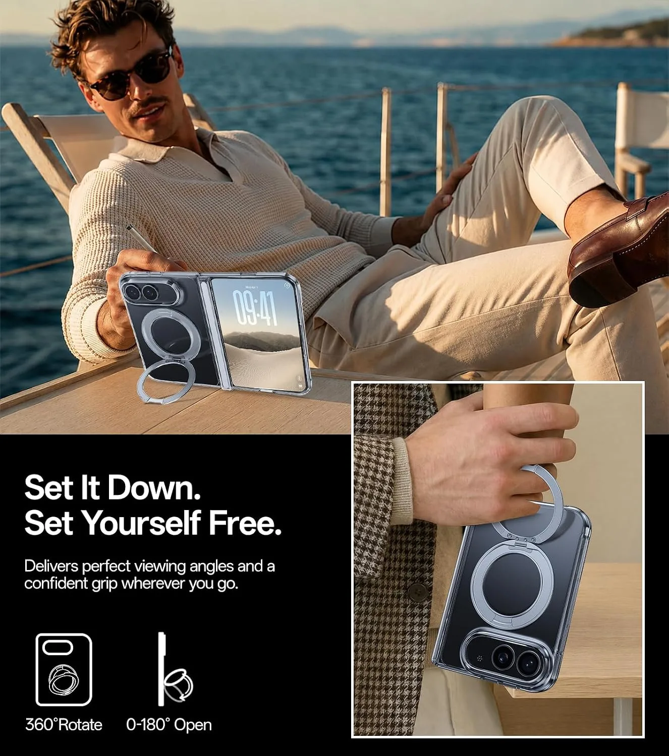 Anti-Yellow for iPhone Duo Case Clear with 360 Magnetic Kickstand