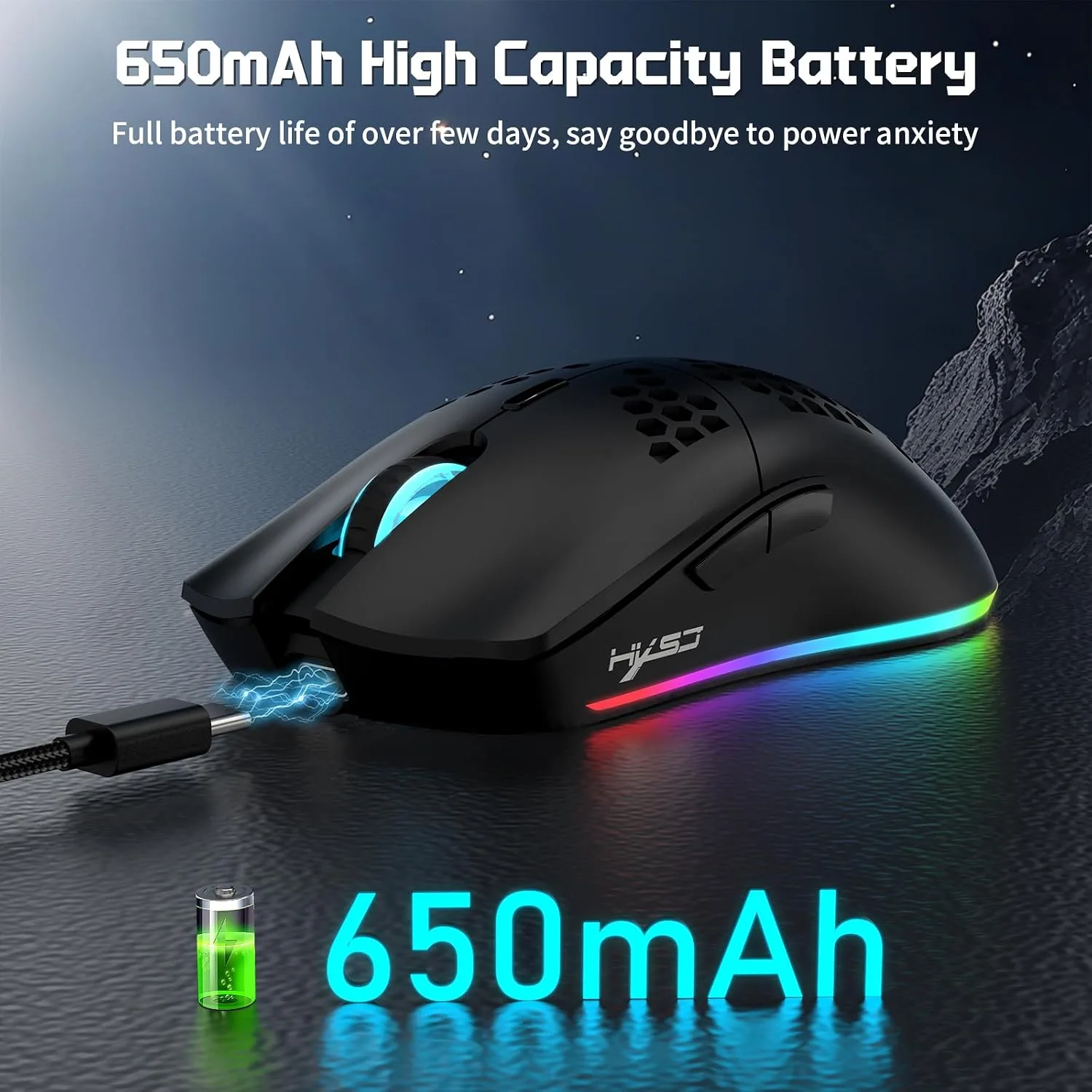 HXSJ T66 Tri-Mode Wireless Gaming Mouse Superlight Honeycomb - Black