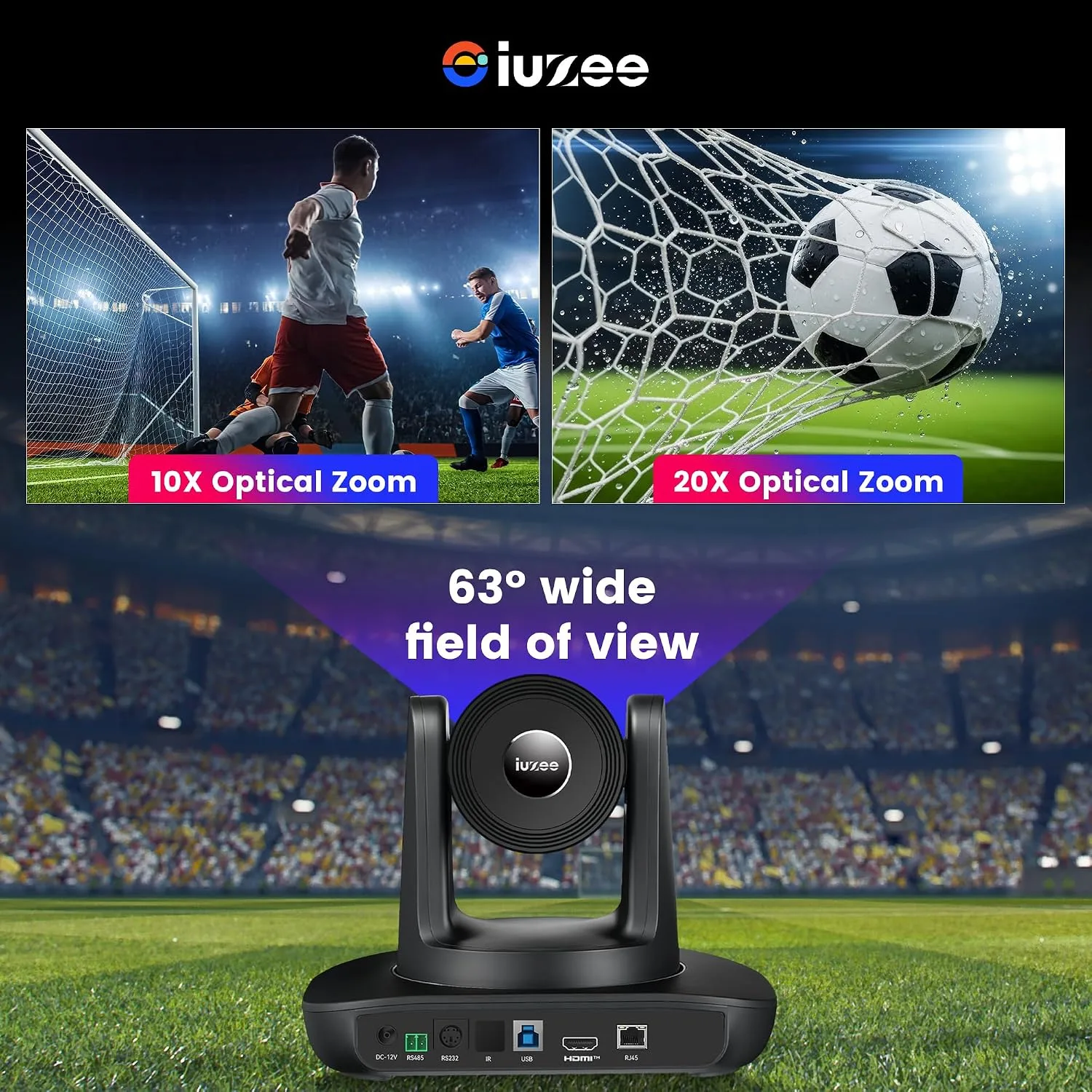 4K UHD PTZ Camera AI-Auto Tracking, 20X Optical Zoom, USB3.0/HDMI/LAN PoE, IP Live Streaming, PTZ Conference Room Camera for Church Services Education Conference Events, Work with YouTube OBS
