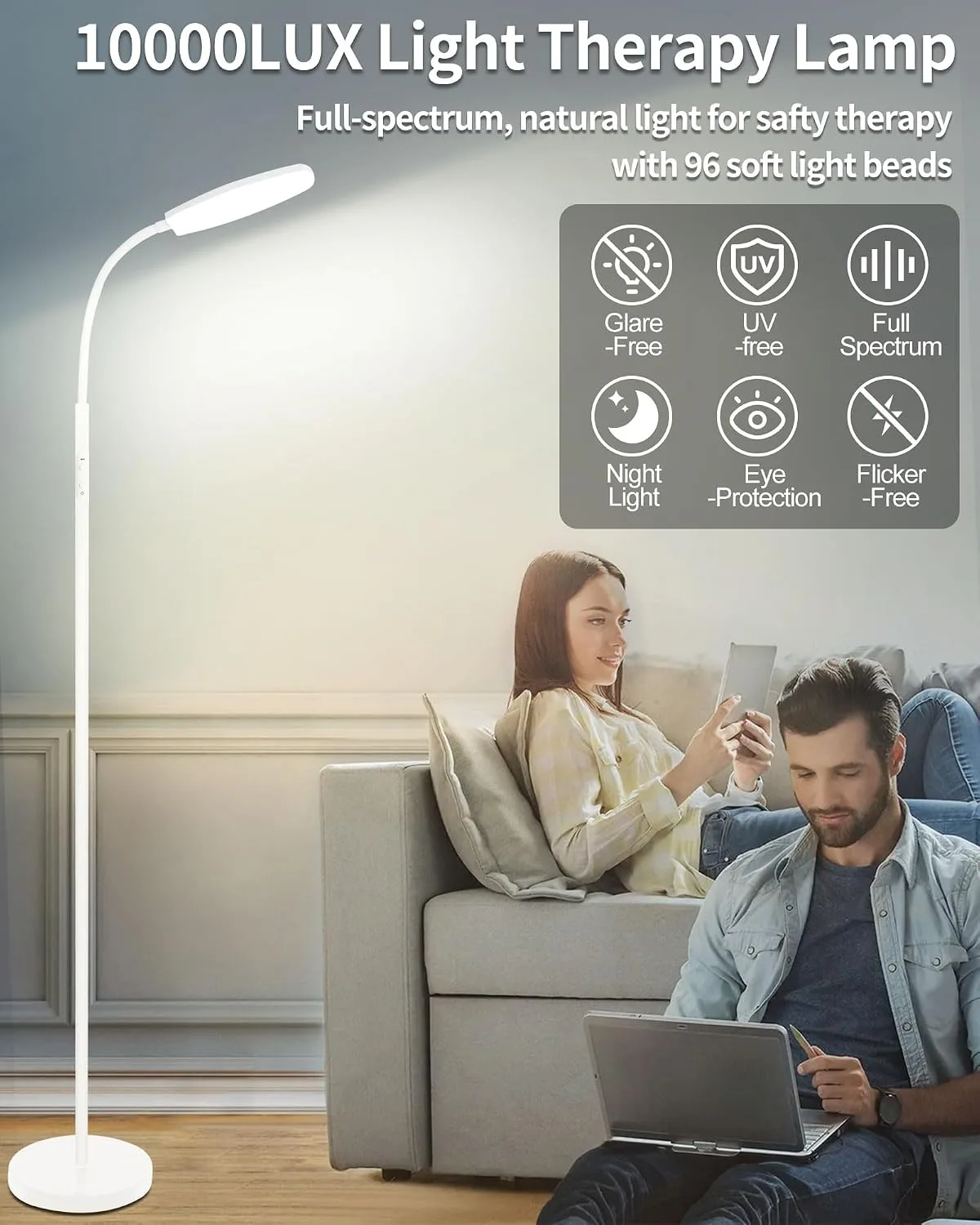LanSuper 10000 Lux Light Therapy Happy Lamp, UV-Free Sunlight Floor Lamp
