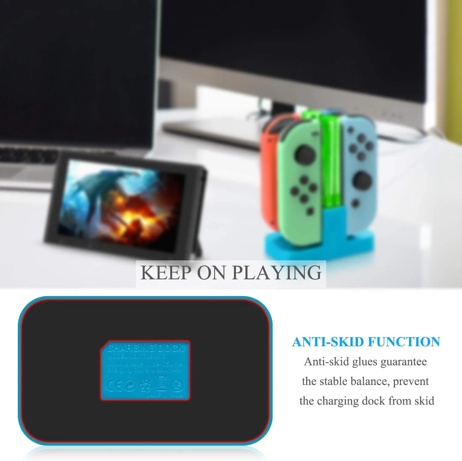 FASTSNAIL Switch Controller Charger for Nintendo Switch for JoyCons - Blue