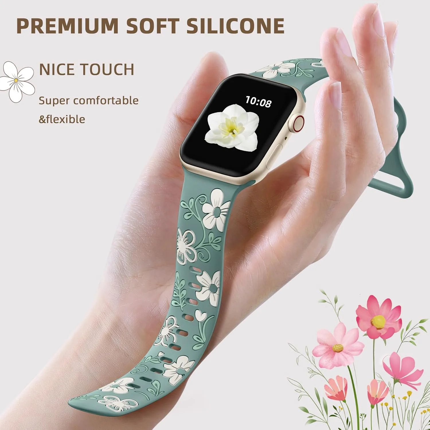 Witzon Floral Silicone Band Compatible with Apple Watch Bands For Women