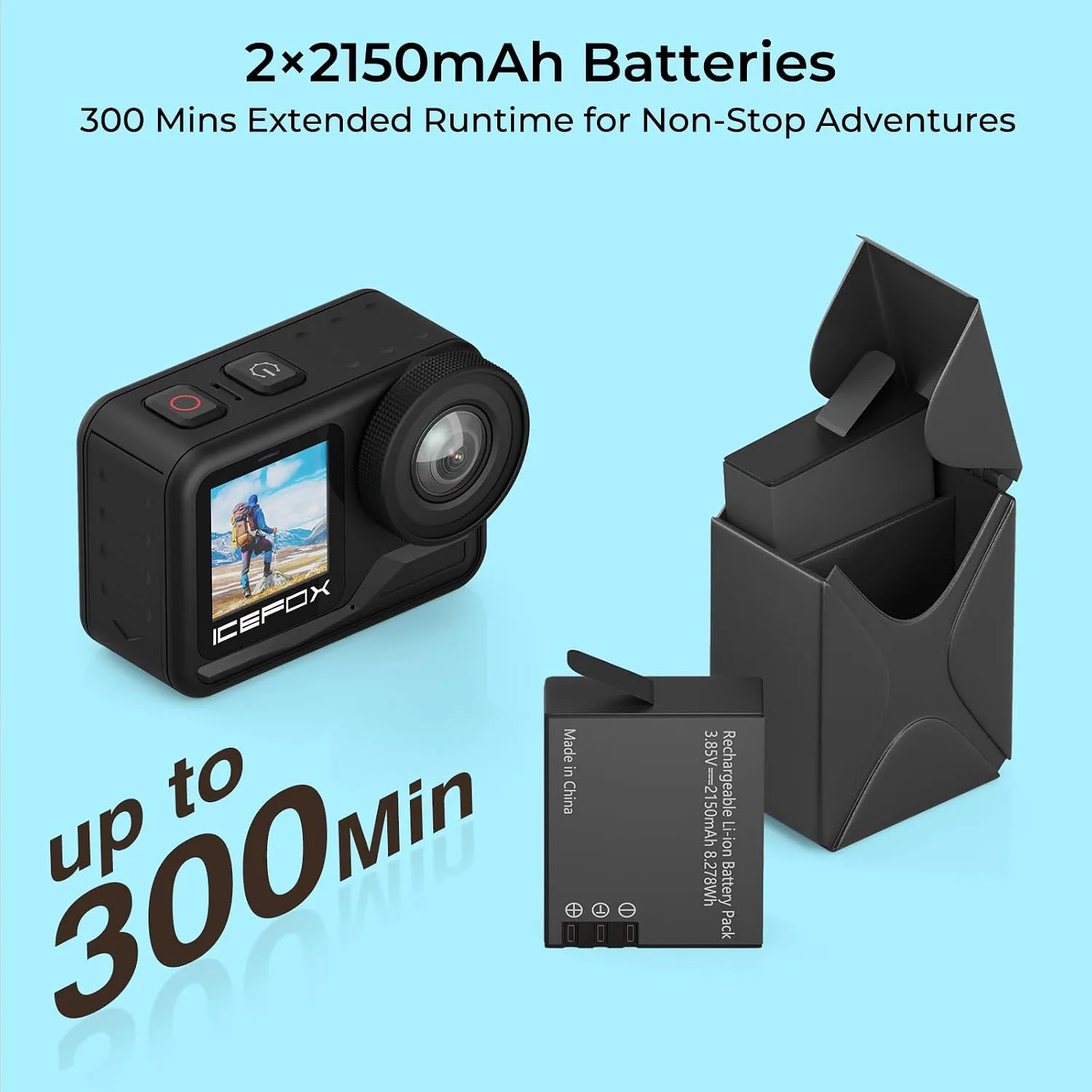 icefox Action Camera 4K 60FPS 20MP with 2X 2150mAh Batteries, Underwater Camera with 5X Zoom, EIS, Powered by Snappro App,Support Video&Photo Editing,Waterproof, WiFi Remote Control