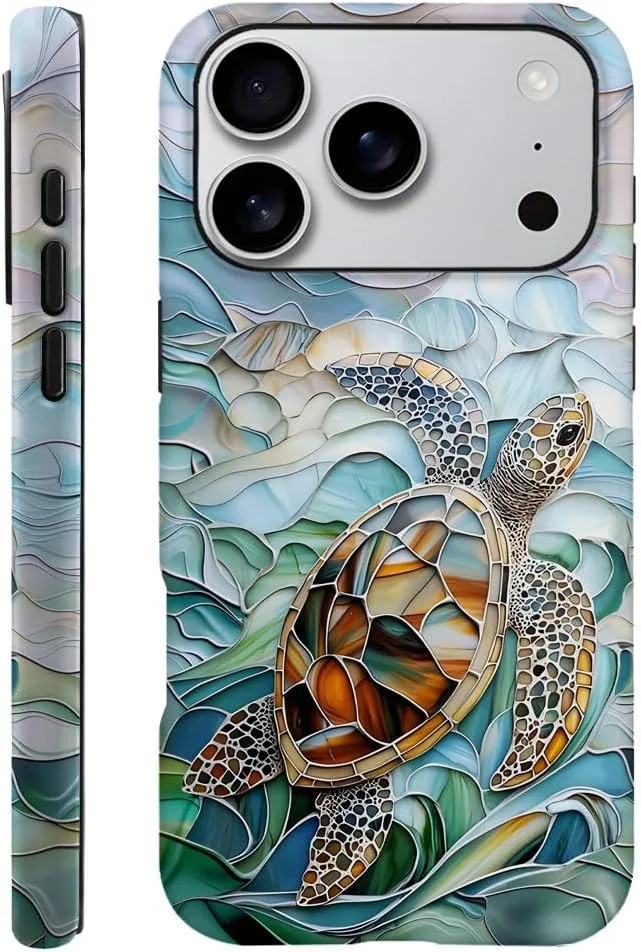 Case Compatible with iPhone 18 Pro/iPhone 17 Pro,Fall Prevention Hybrid 2-Layer Hard Shell Phone Cover for Girls Boys,Oceans Turtle Sea