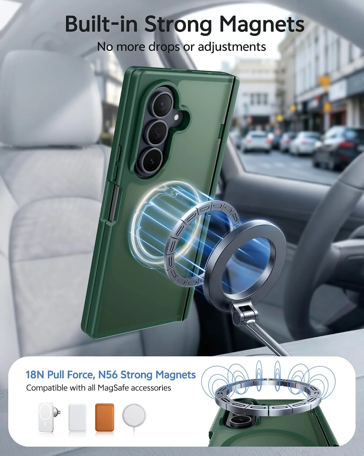 FNTCASE for Galaxy Z Fold 8 Ultra/Z Fold 7 Case Fit for MagSafe Green