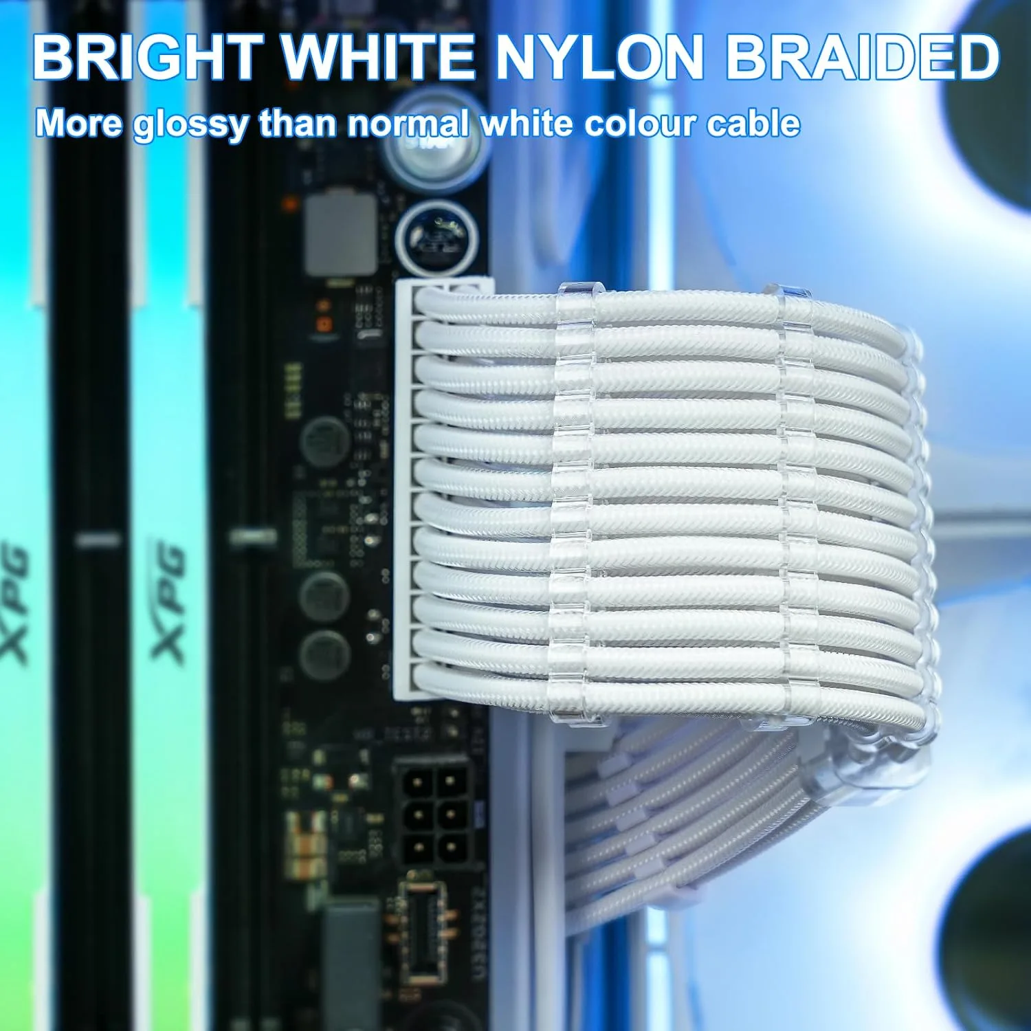 Sirlyr White 16AWG PSU Cable Extension Kit,24/8Pin,Pre-Install Combs