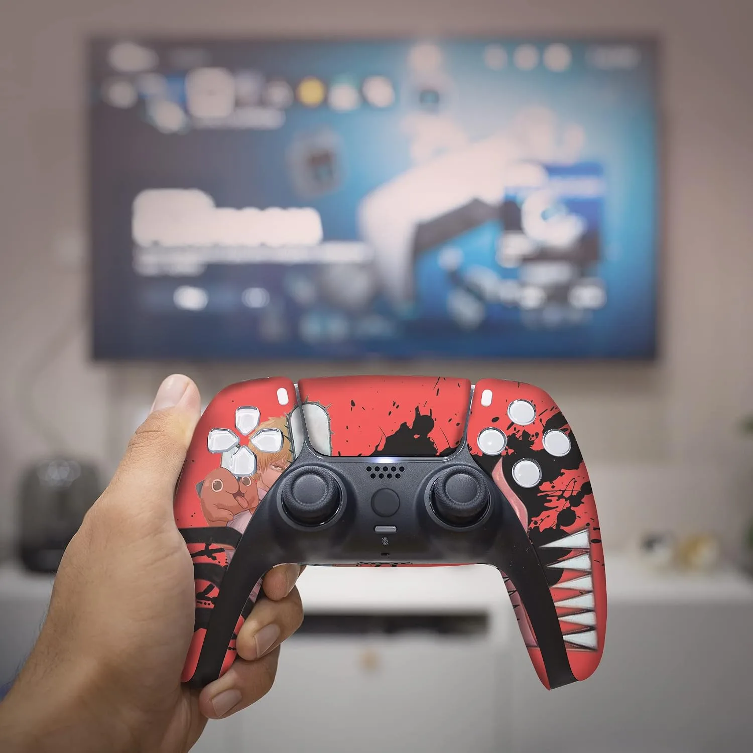Chainsaaw Men Custom PS-5 Controller Wireless compatible with Play-Station 5 Console by BCB Controllers | Proudly Customized in USA with Permanent HYDRO-DIP Printing (NOT JUST A SKIN)