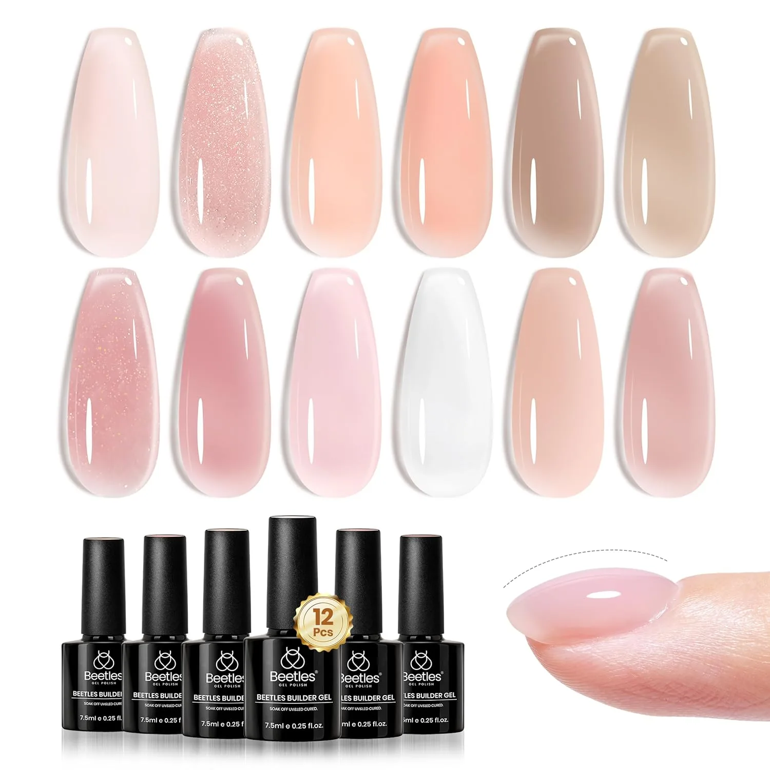 Kit de Gel Constructor para Uñas Beetles 12 Colores Nude Rosado 8 en 1