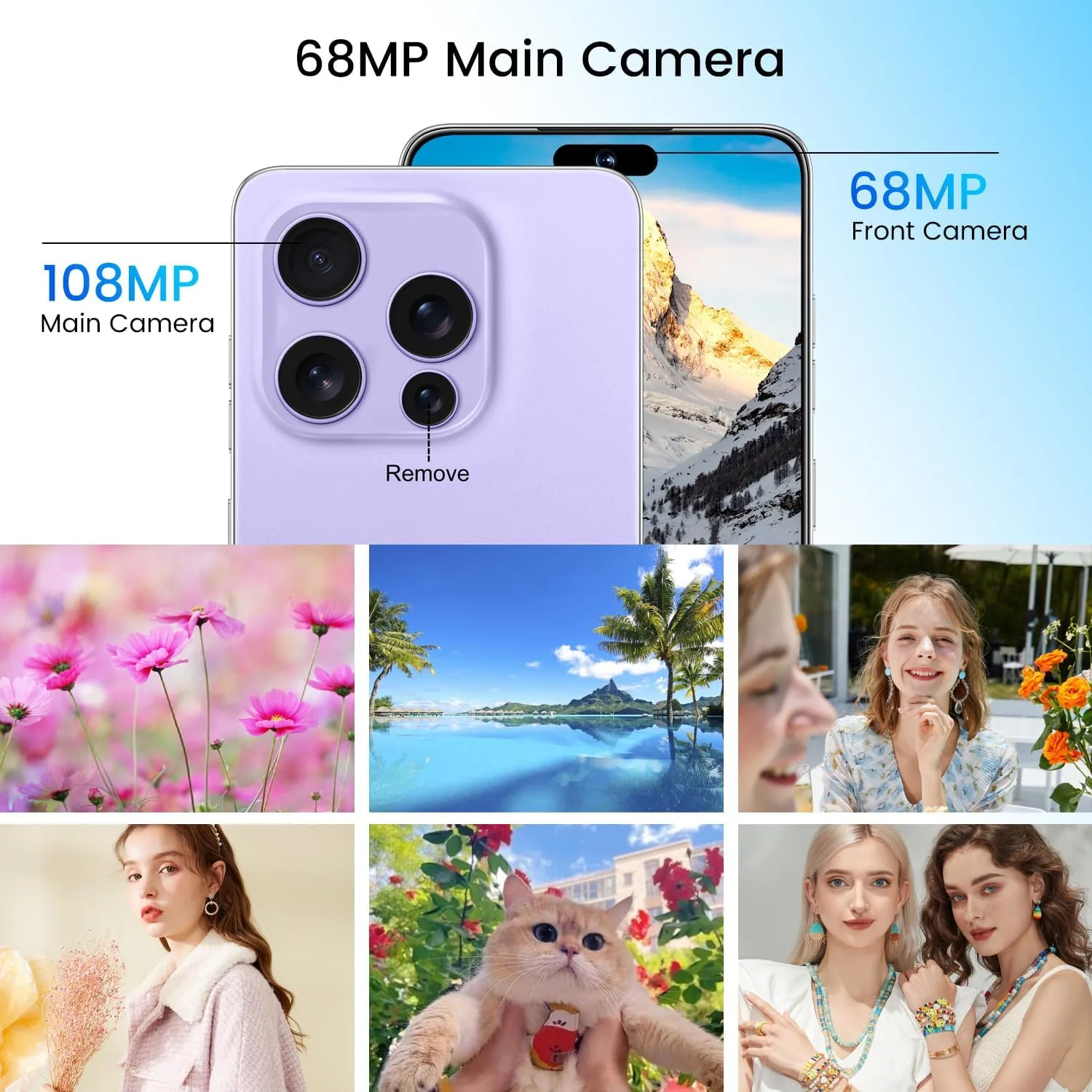 Huness I16 PM 16+1TB Smartphone Unlocked Cell Phone,6.99" HD Screen Unlocked Phones,Battery 7000mAh Android 14,Face ID/Fingerprint Button unlock/Photos/5G/Dual SIM/GPS (Purple)