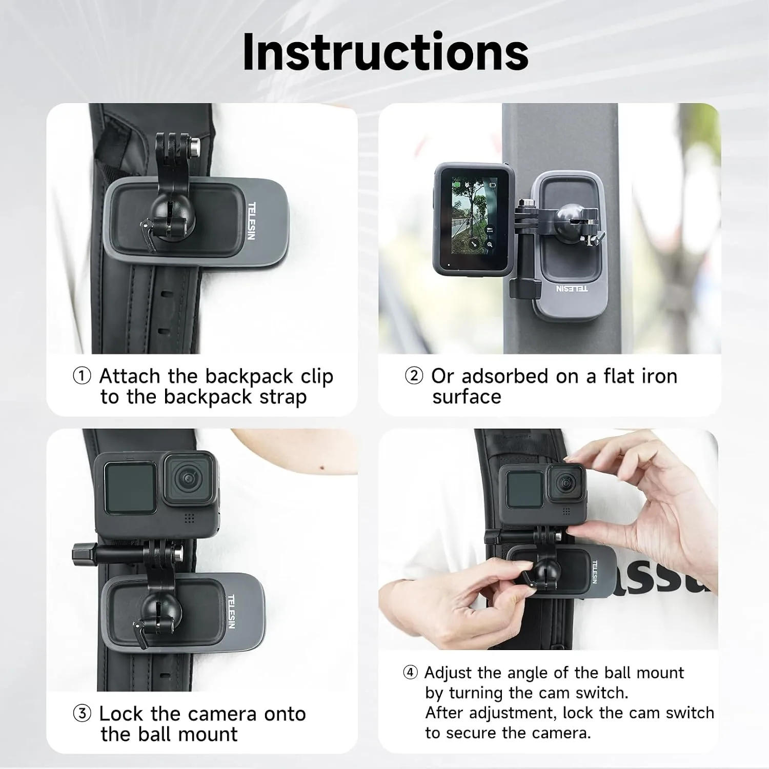 TELESIN 360° Magnetic Backpack Clip Mount for Action Cameras and Phones