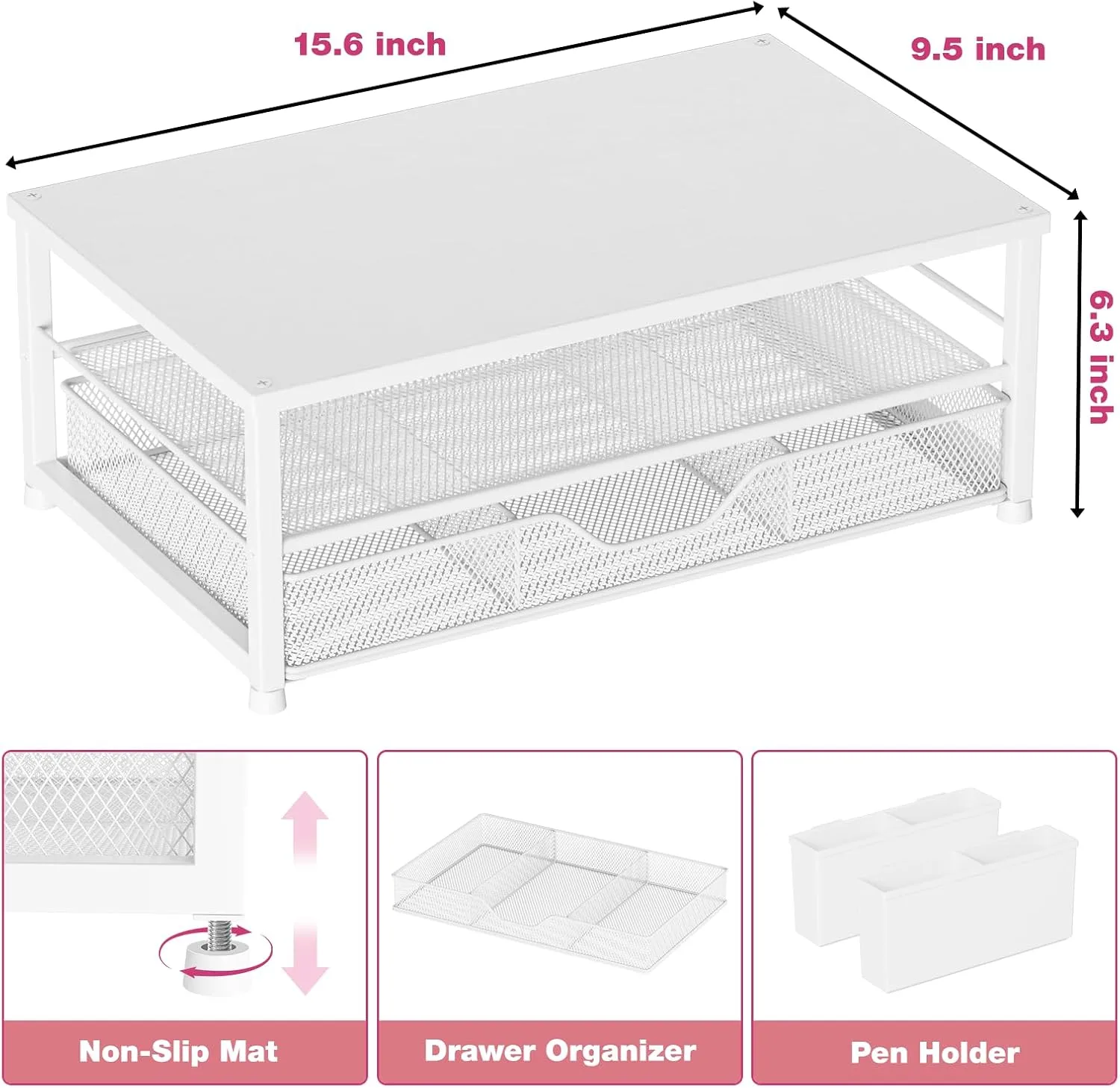 OPNICE Desk Organizer, Monitor Stand Riser with Drawer and 2 Pen Holders