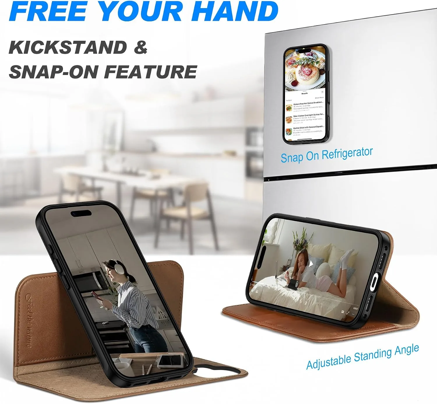 SHIELDON 2 in 1 Real Leather Case Wallet for iPhone 17 6.3", Saddle Brown