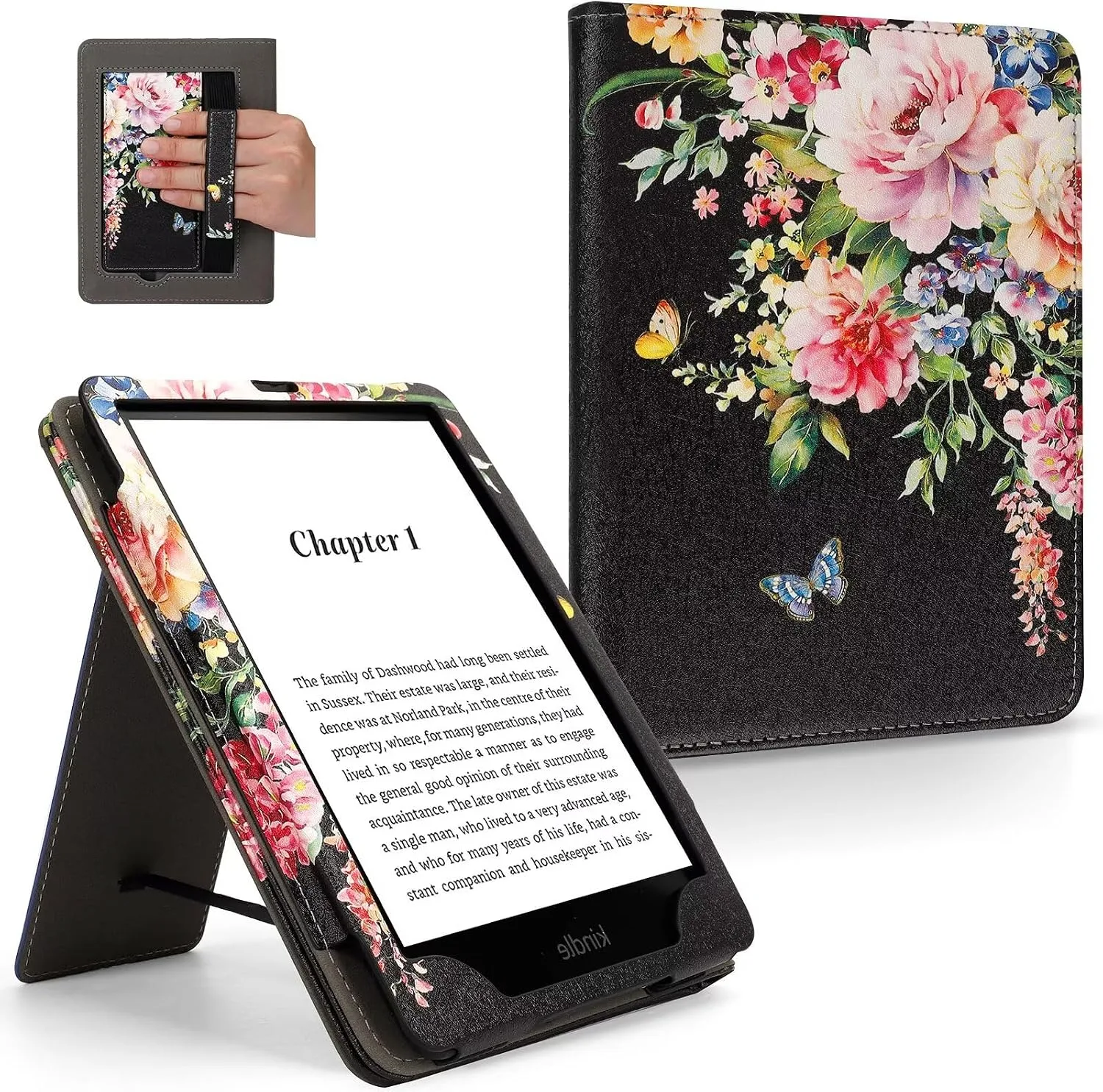 Case for 6" Kindle Paperwhite (10th/7th/6th/5th Generation), Black Peony