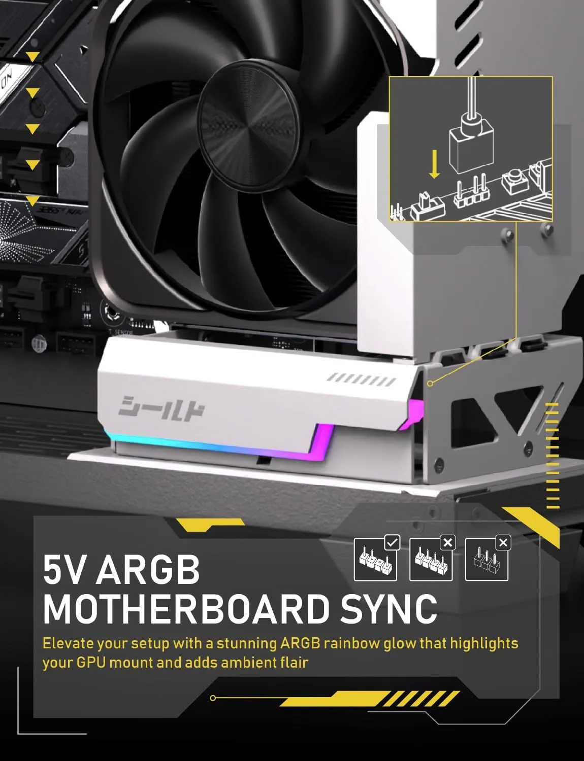 EZDIY-FAB Shield ARGB Upright GPU Mount, PCIe 5.0 Riser Cable, 400mm, White