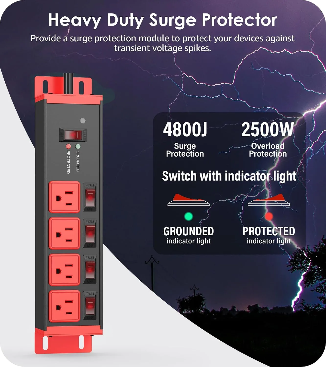 CCCEI 12 Gauge Heavy Duty Surge Protector, Red, 6FT, 1