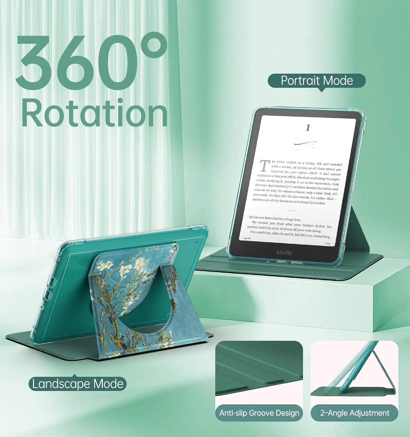 MoKo 360°Rotating Detachable Case for 7" eBook Reader, Apricot Blossom