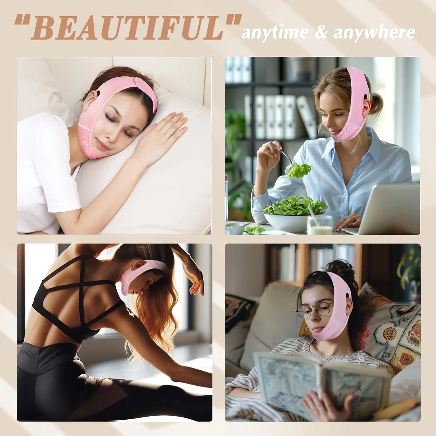 Reusable V Line Lifting Mask with Chin Strap for Sleeping, V Shaped Face Mask for Sagging, Jawline Shaper(Pink)