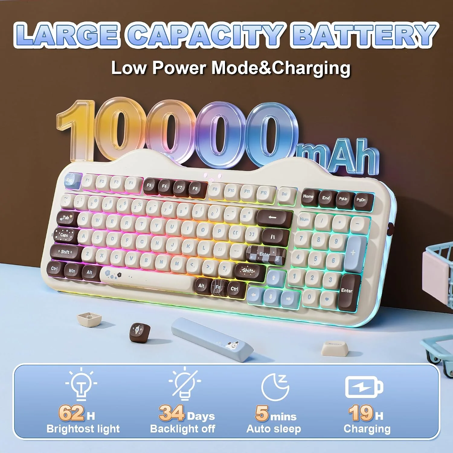 YUNZII C98 Cute Cake Wireless Mechanical Keyboard(Choco, Candy Switch)