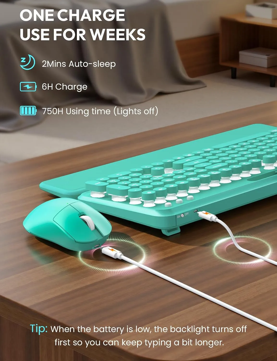 Wireless Keyboard and Mouse, Backlit Typewriter with Magnetic Wrist Rest