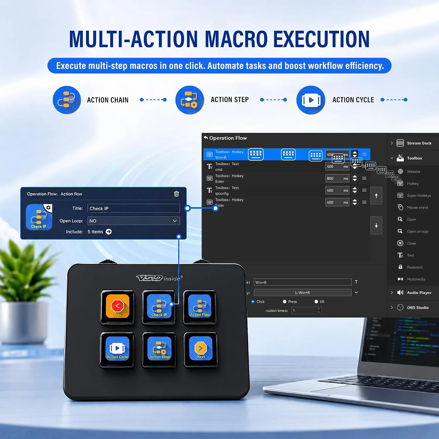 VSD Mini Macro Pad Shortcut Keypad, Stream Controller Streaming Deck
