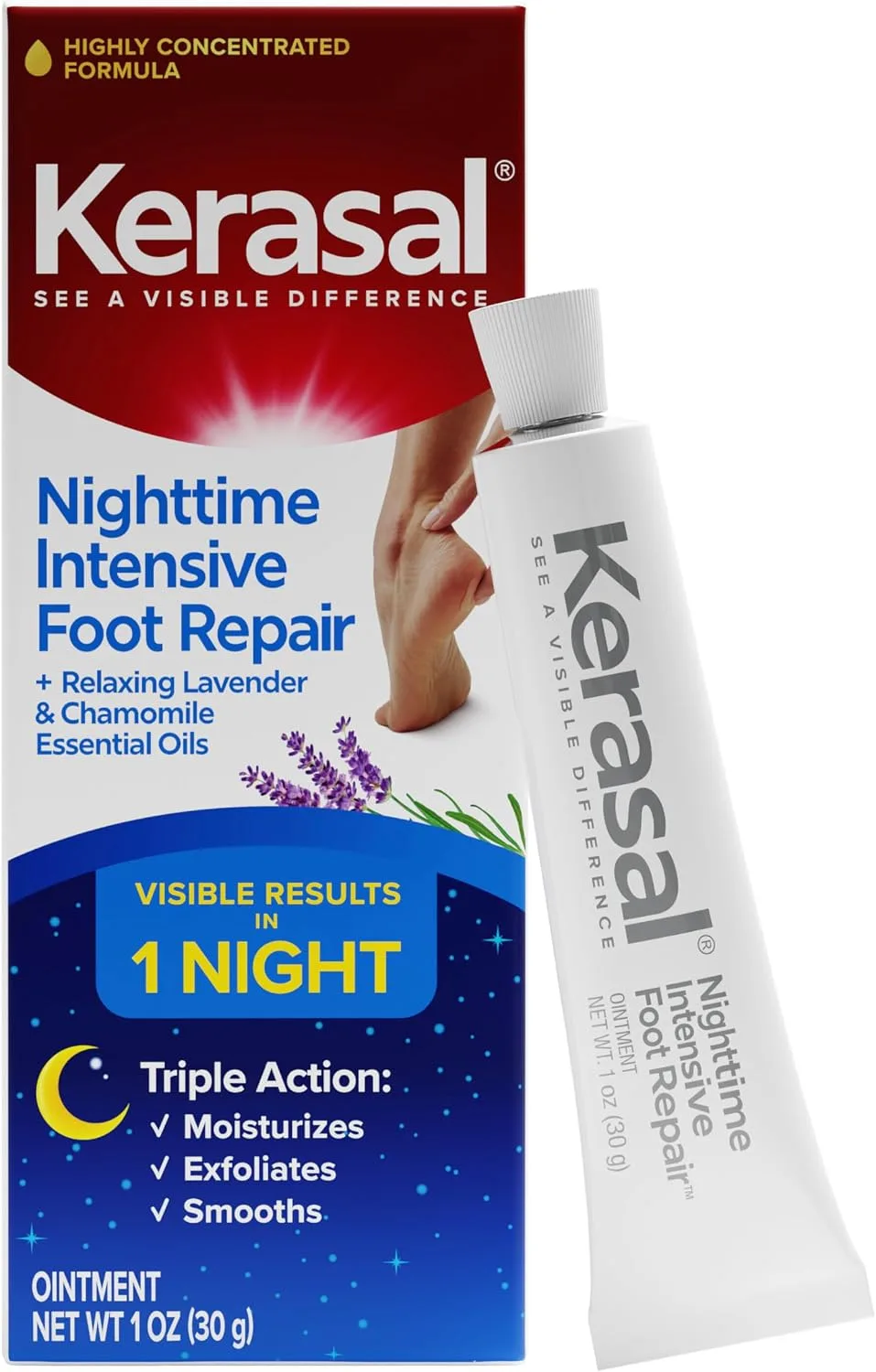 Kerasal Nighttime Intensive Foot Repair,Smooth Cracked Heels, Ointment, 1oz