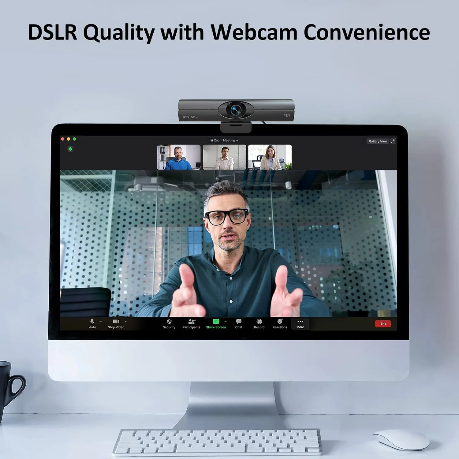 NexiGo Iris, 4K AI Webcam with 1/1.8" Sony_Sensor, Onboard Flash Memory, HDR, PiP, DSLR-Style Control, Auto Framing/Tracking with Flexible FOV, Noise-Canceling Mics, for Zoom/Teams/OBS and More