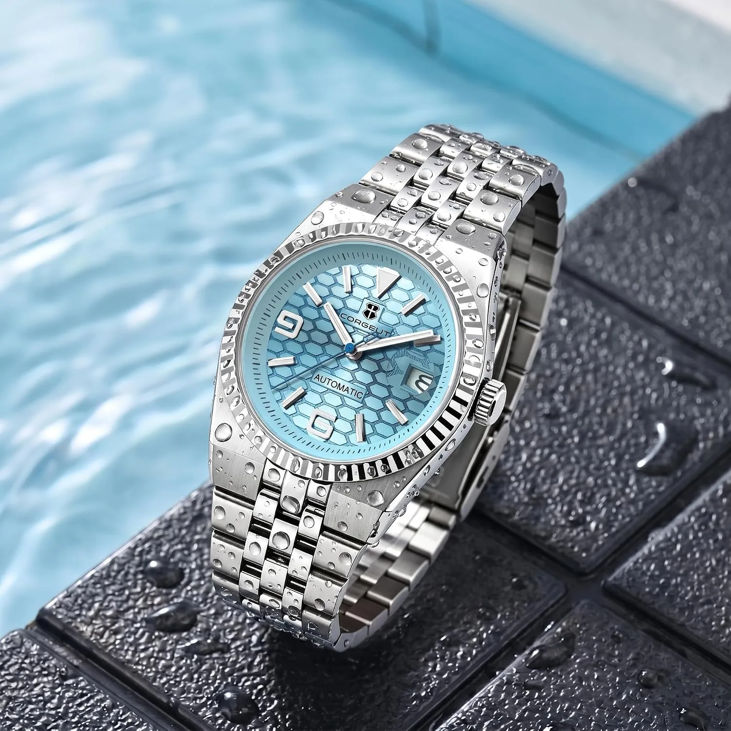 Corgeut Automatic Diver Watch for Men - 40mm Sapphire Crystal, 100M Water Resistant, Luminous Honeycomb Dial, Japanese Mechanical Movement, Stainless Steel