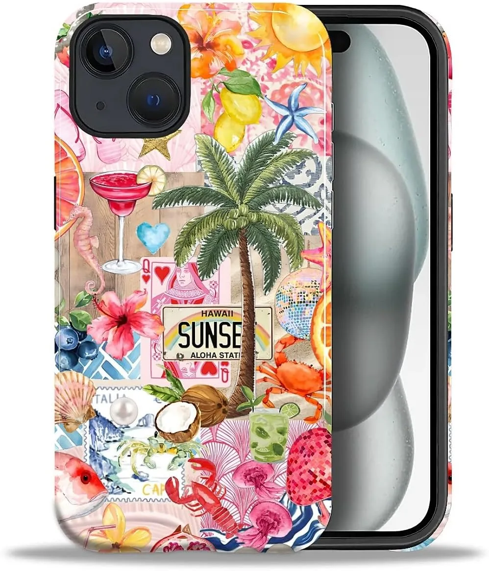 DAIZAG Case for iPhone 15 Plus,Mixed 2 Layer Design Shockproof Soft TPU Ddouble Protection Phone Case for iPhone 15 Plus-Aesthetic Summer Beach