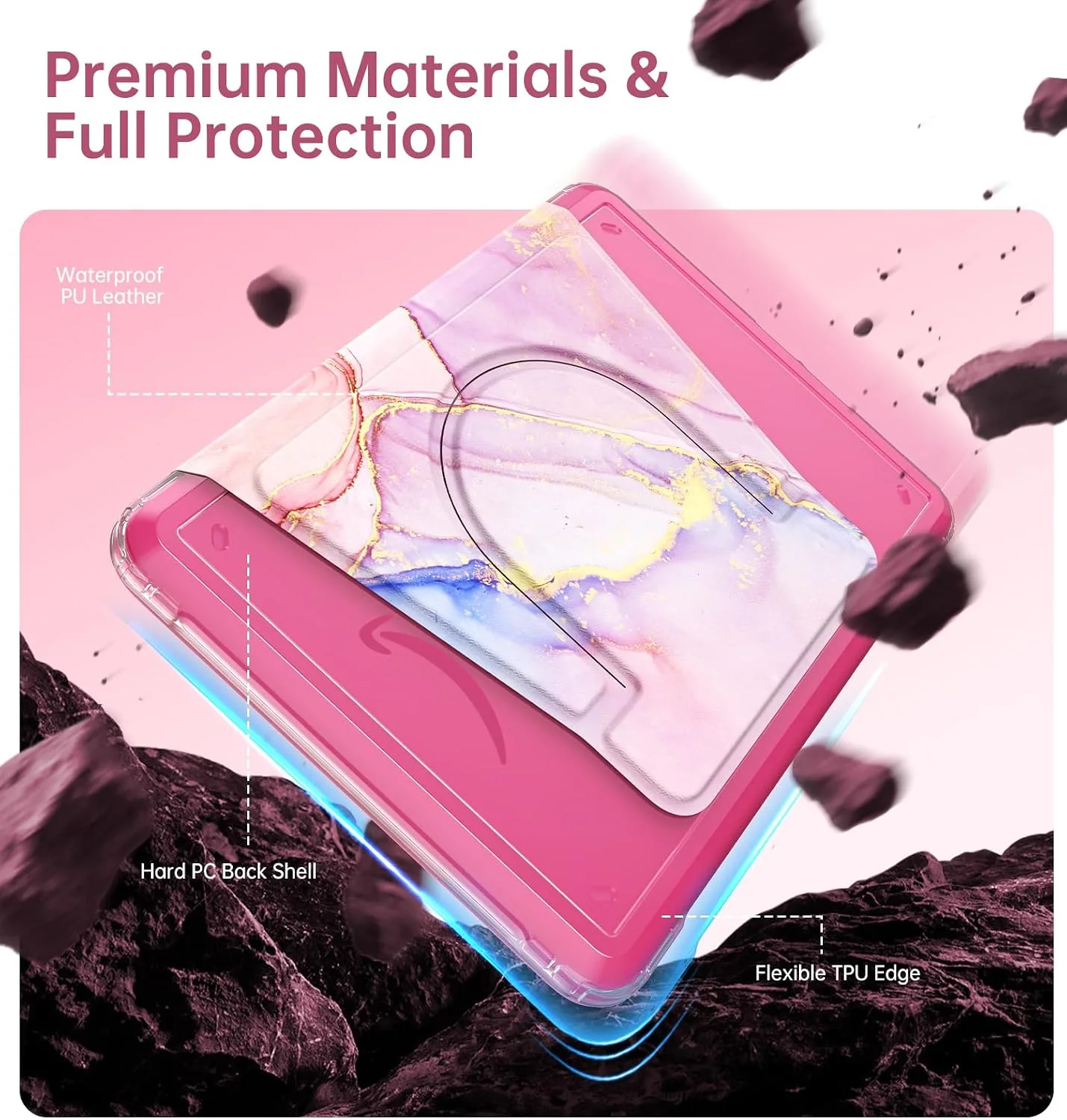 MoKo 360°Rotating Detachable Case for 7" eBook Reader, Pink Fluid