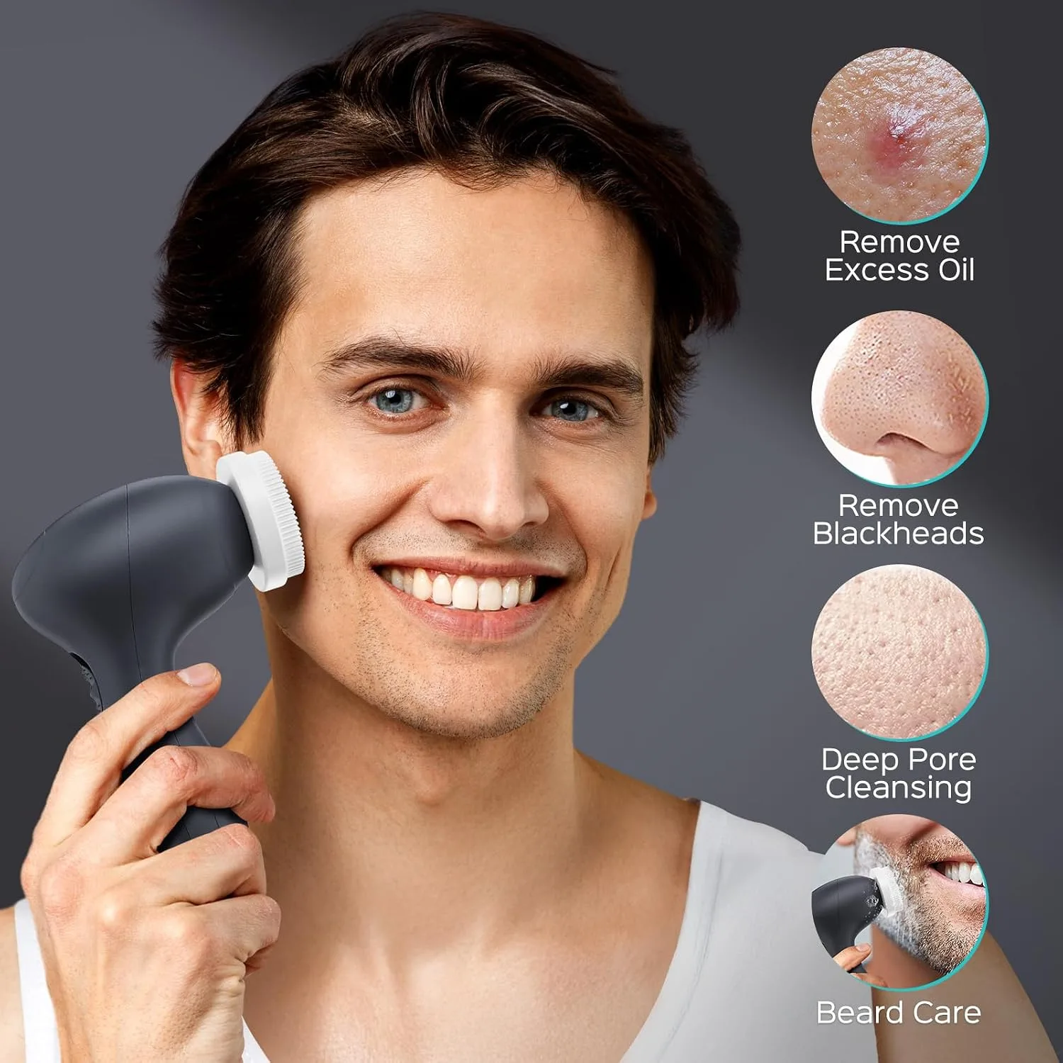 COSLUS Facial Cleansing Brush Face Scrubber, Standard Set, Light Grey