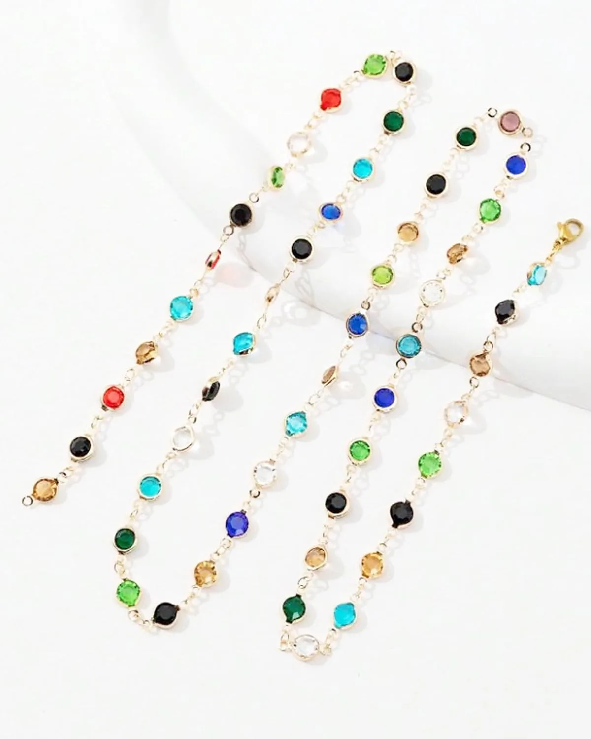 Colorful Y Shaped Necklace for Women Trendy Long Multi Color Crystal Lariat Necklace Sparkly Gemstone Chest Chain Summer Deep V-Neck Dress Outfits Jewelry Accessories