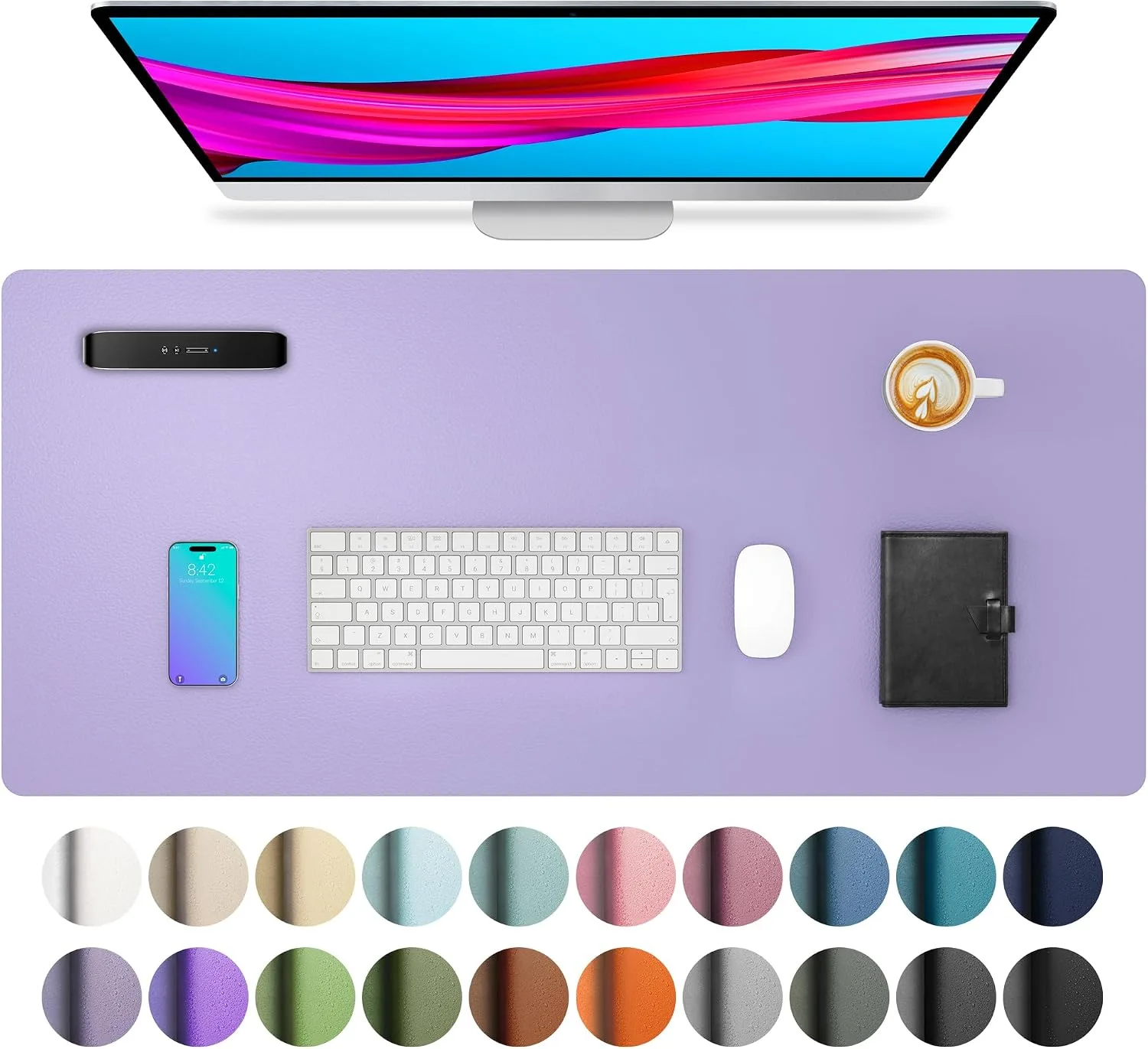Aothia Faux Leather Desk Mat (Light Purple, 23.6" x 13.7")