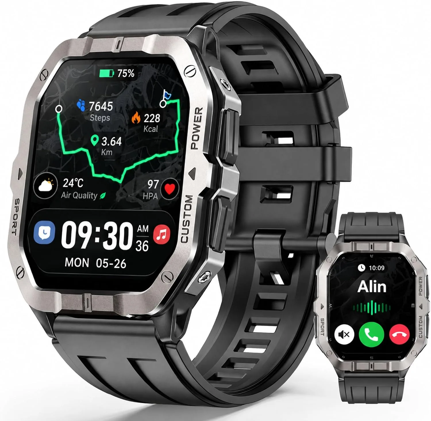 Built-in GPS Military Smart Watch for Men,2.02"Outdoor Rugged Fitness Watch