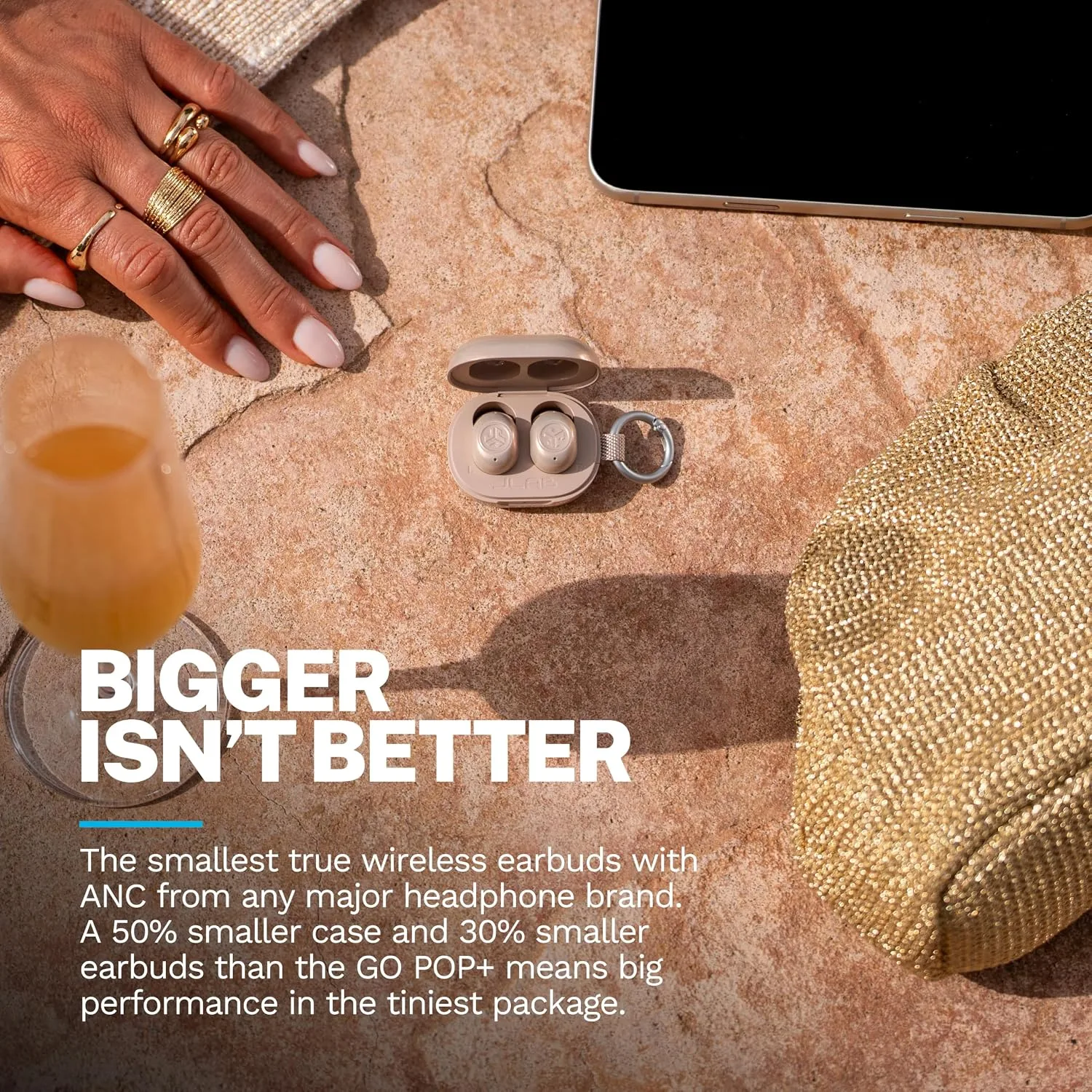 JLab JBuds Mini ANC Jelle True Wireless Bluetooth Earbuds with Apple Find My, Gold Digger