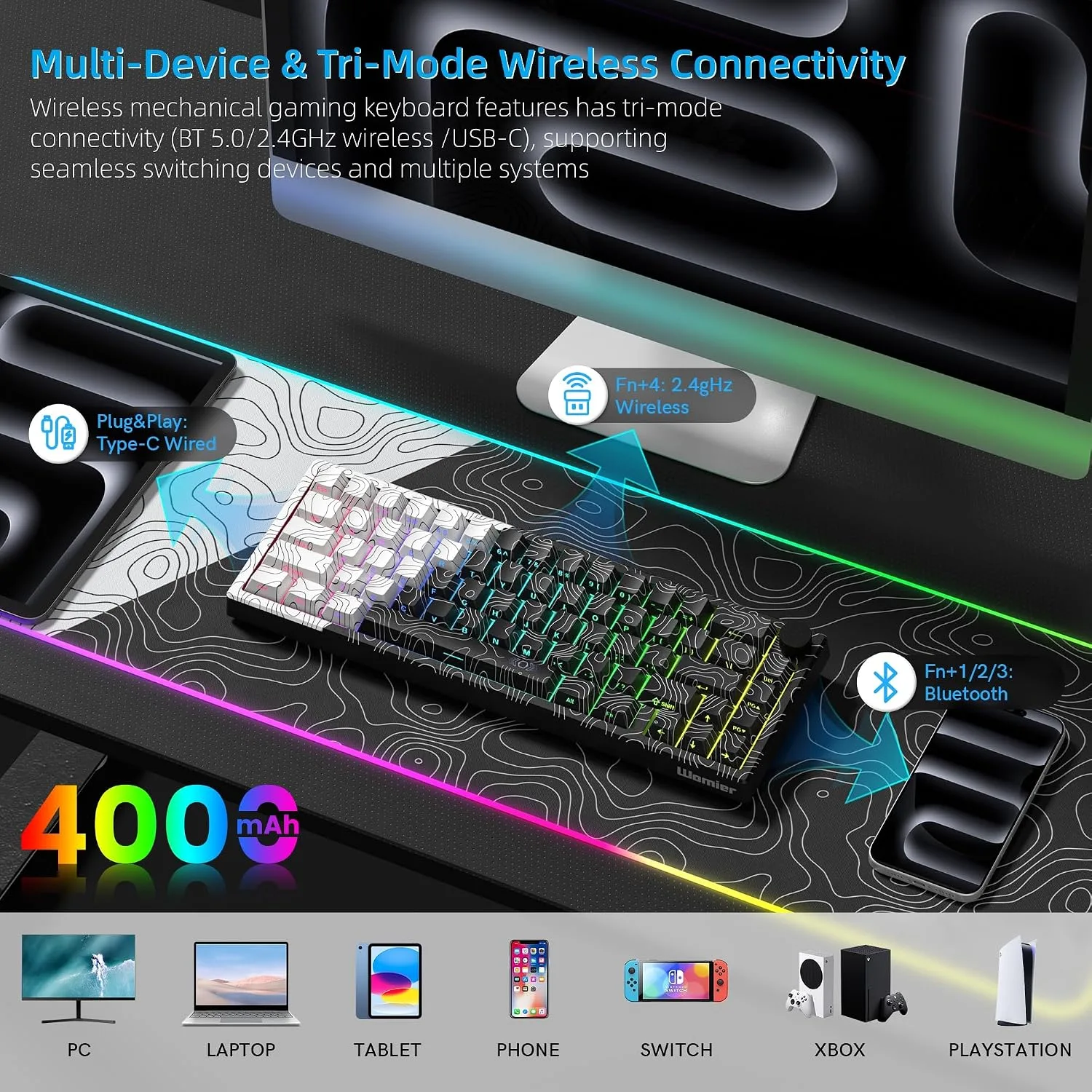 Womier Wireless Gaming Keyboard 60 Percent with QMK/VIA